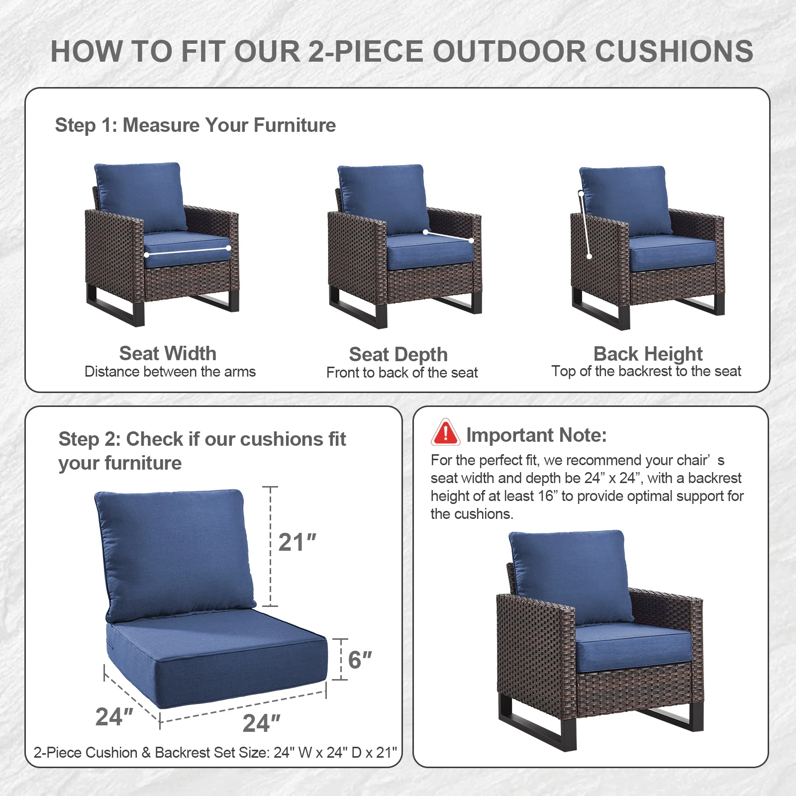 Bellefurn Outdoor Deep Seat Cushion 24 X 24 X 6 inch for Patio Furniture,Outdoor Chair Cushions Waterproof & Fade Resistant Patio Furniture Cushions for Wicker Chair, Sofa, Couch - Image 11