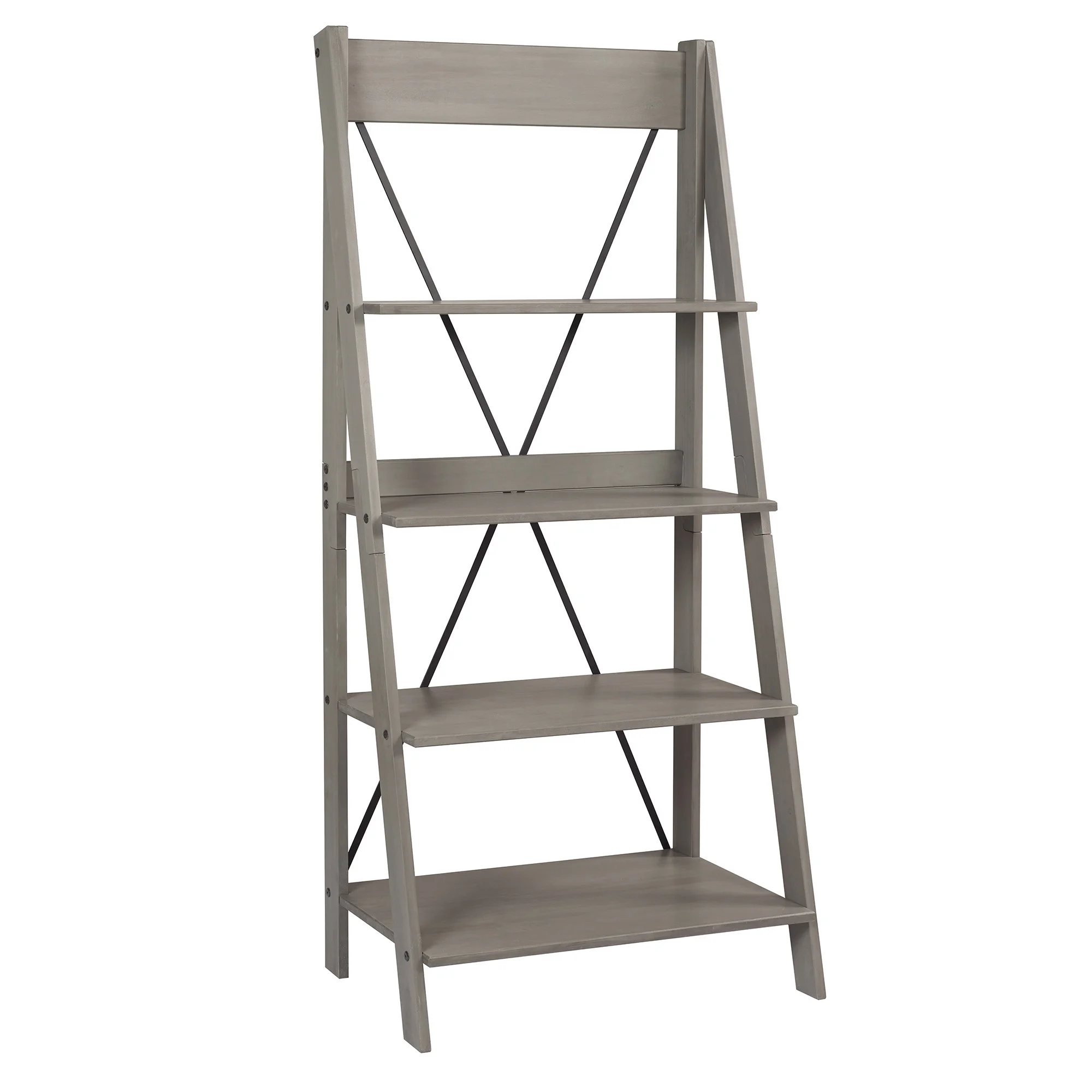 Walker Edison Solid Wood 4-Shelf Ladder Bookshelf, Brown