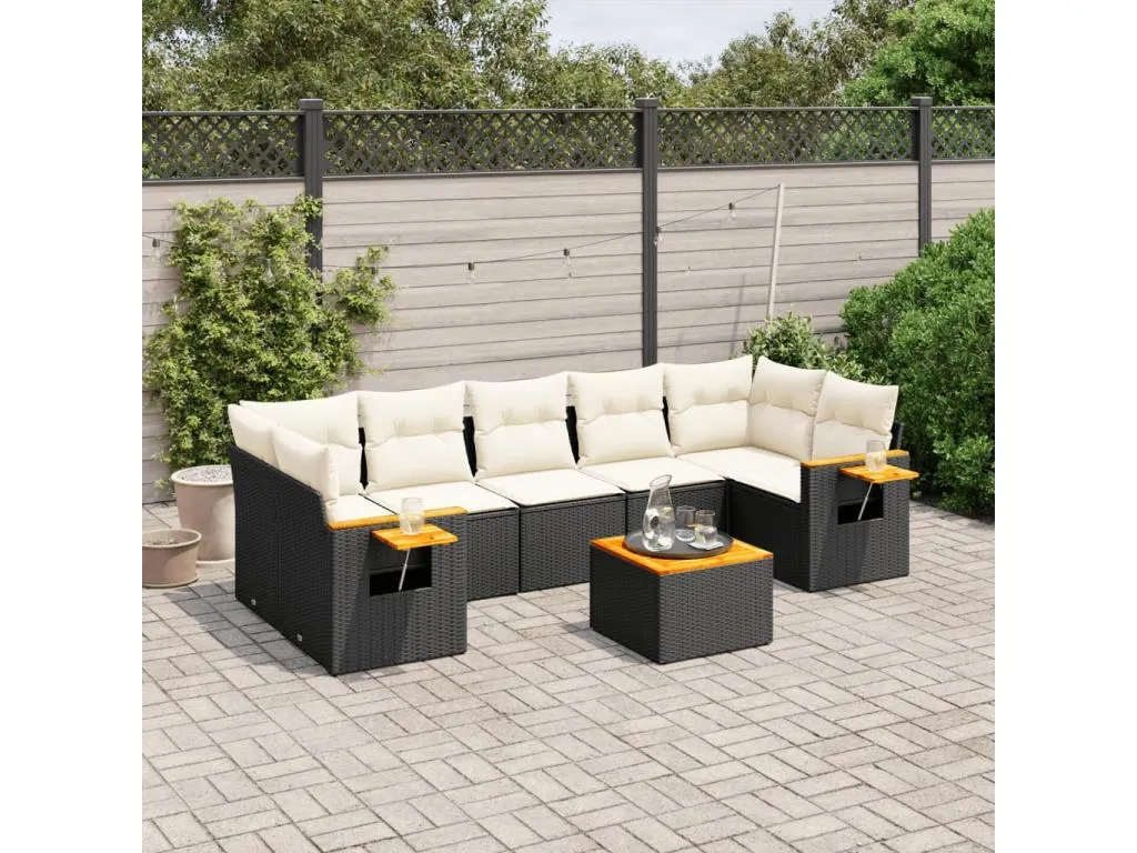Set de sofás de jardín 8 piezas y cojines ratán sintético negro EHYU40788