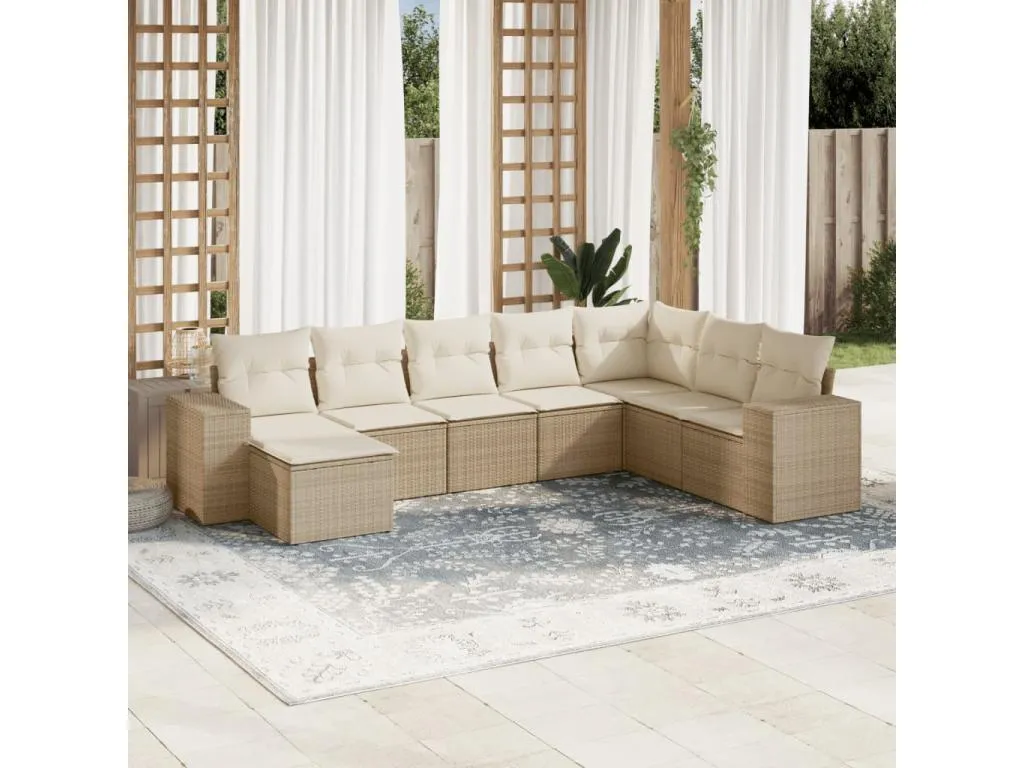 Juego de sofás de jardín con cojines beige 8 pzas ratán PE 53381XGWA