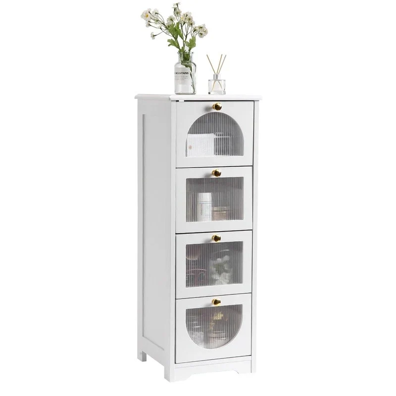 Compact Wooden Bathroom Floor Cabinet with 4 Drawers for Storage