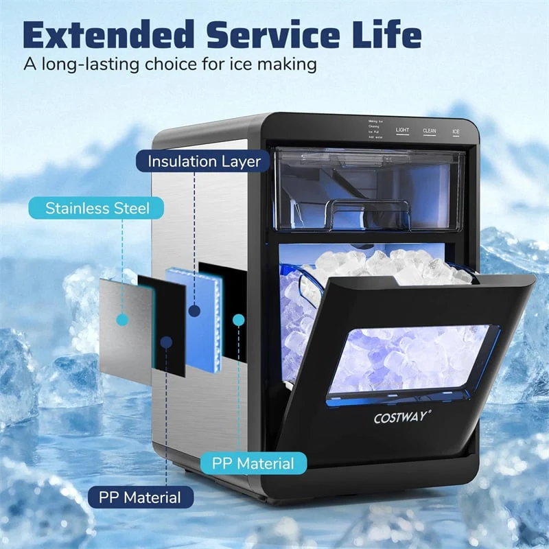 Eletriclife Countertop Nugget Ice Maker 44LBS/24H Soft Chewable Ice Machine with Self-Cleaning for Home Bar