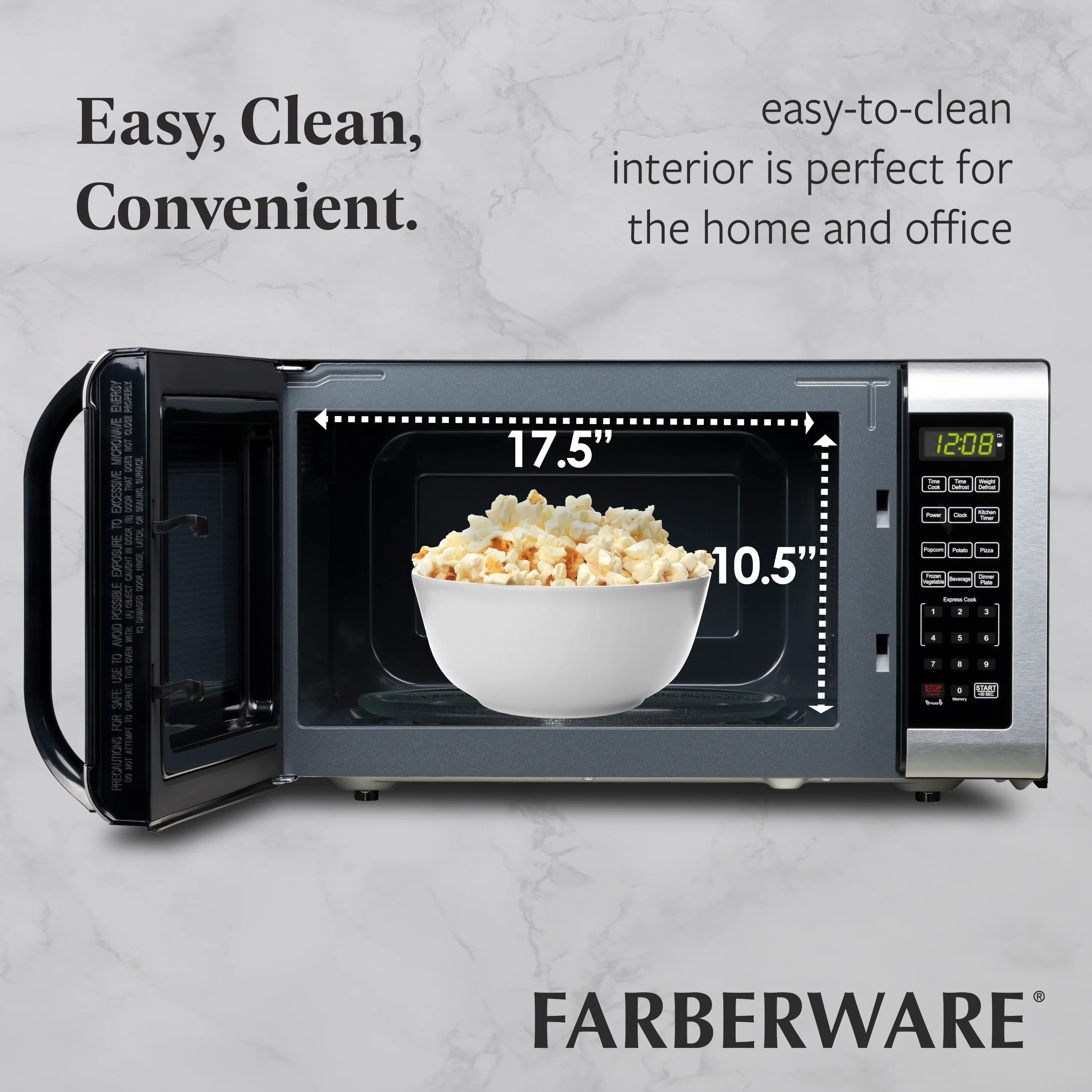 Farberware FMGZ09BKA 0.9 Cu. Ft. Microwave Oven, 900W, Digital Control, LED Display, 6 Cooking Presets, Black