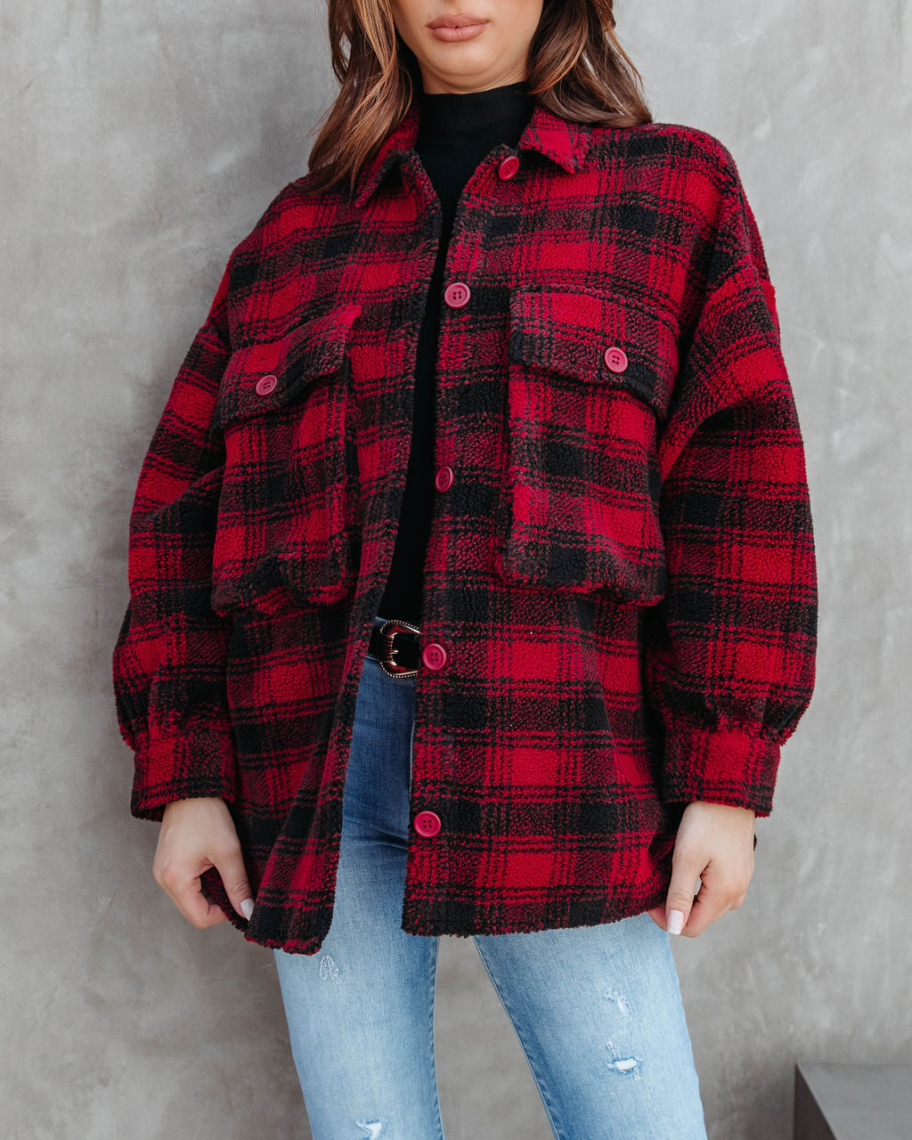 Doug Pocketed Plaid Teddy Jacket - Se7enfashion