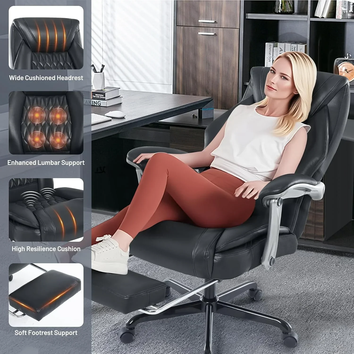 Massage Office Chair with Heating and Footrest Ergonomic Executive Reclining Office Chair