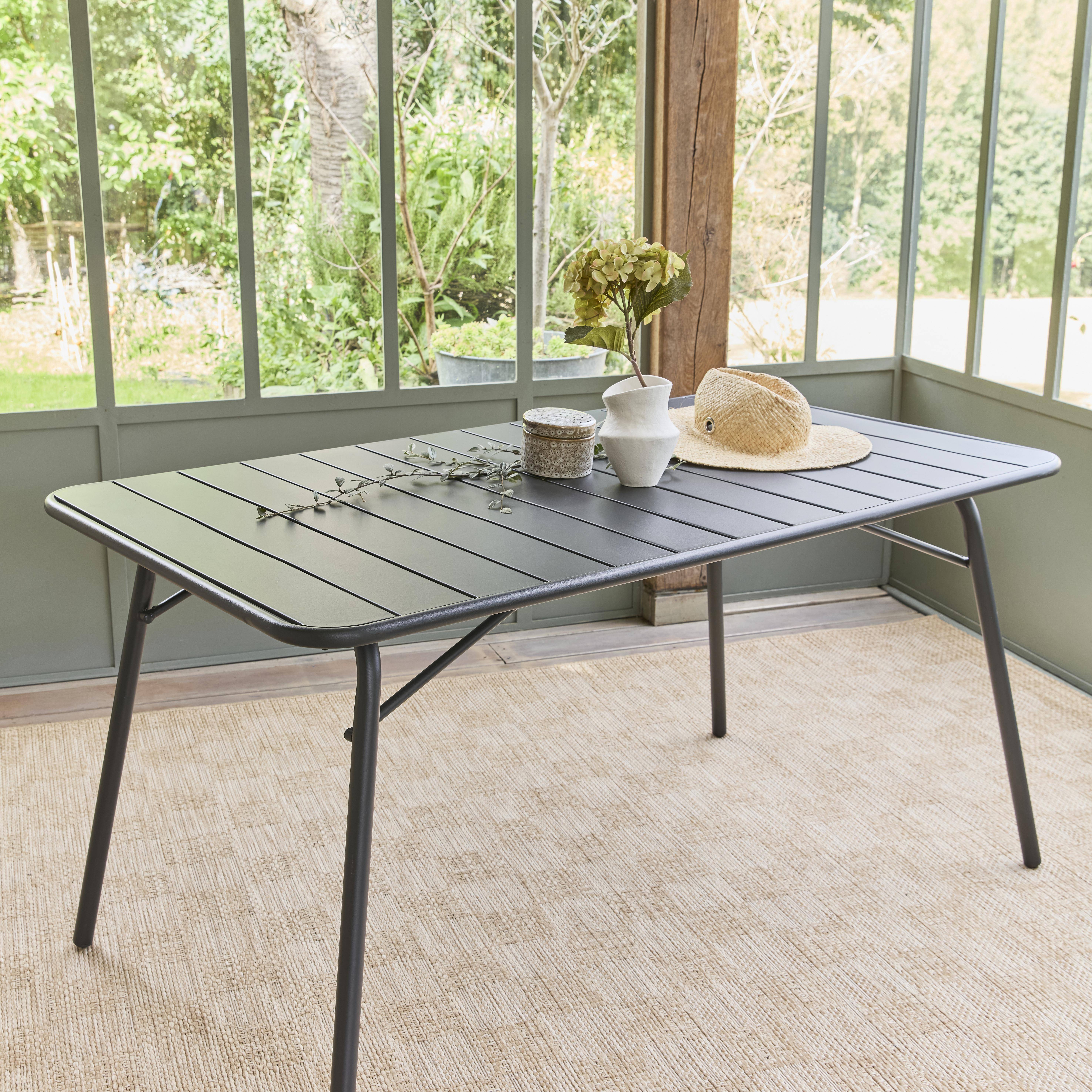Amelia - Mesa de jardín bistró de acero plegable, 6 plazas, 140cm