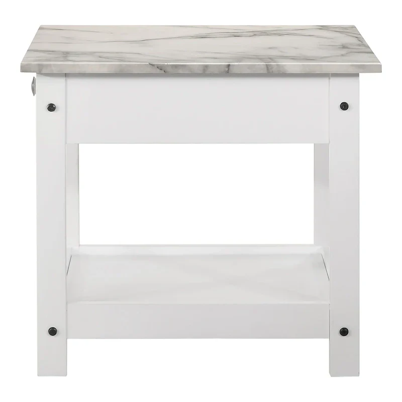 Denhour DH BASIC 4-Piece Open-Shelf Coffee Table Set with Drawer in Transitional Rubberwood