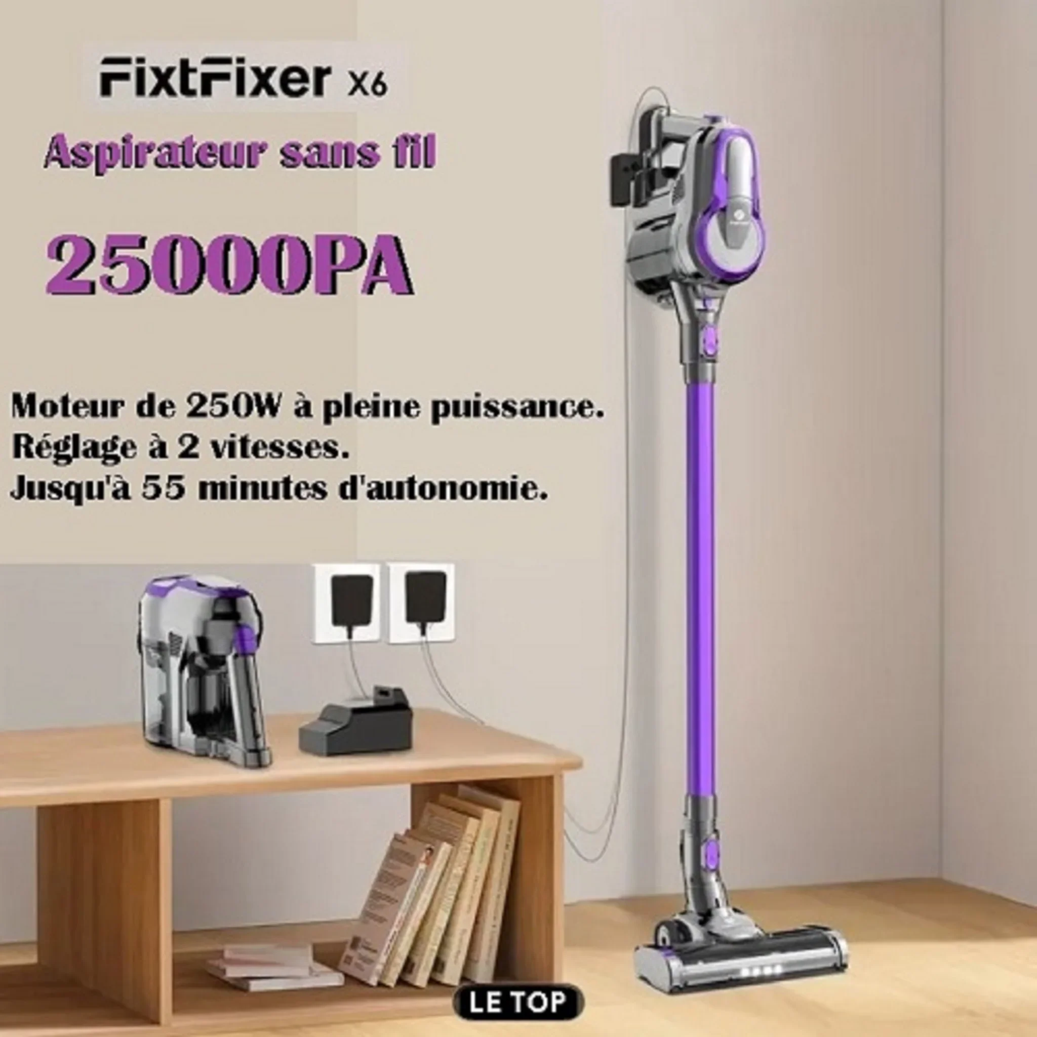 Aspirateur Balai 6 en 1 FIFX-6 - 250W - 50min - Support Mural