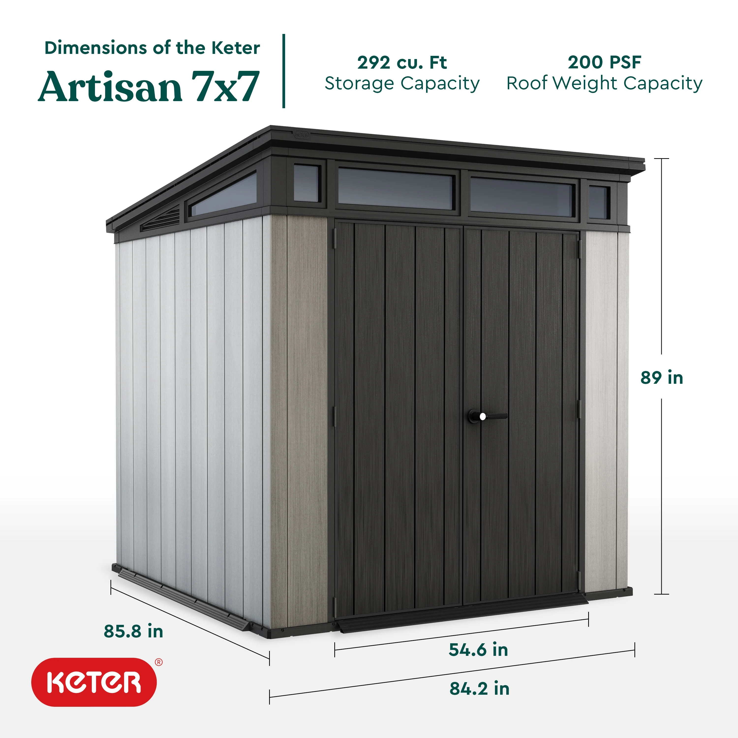 Keter Artisan 9x7 Foot Large Outdoor Shed & Floor w/Modern Design, Grey - Image 15