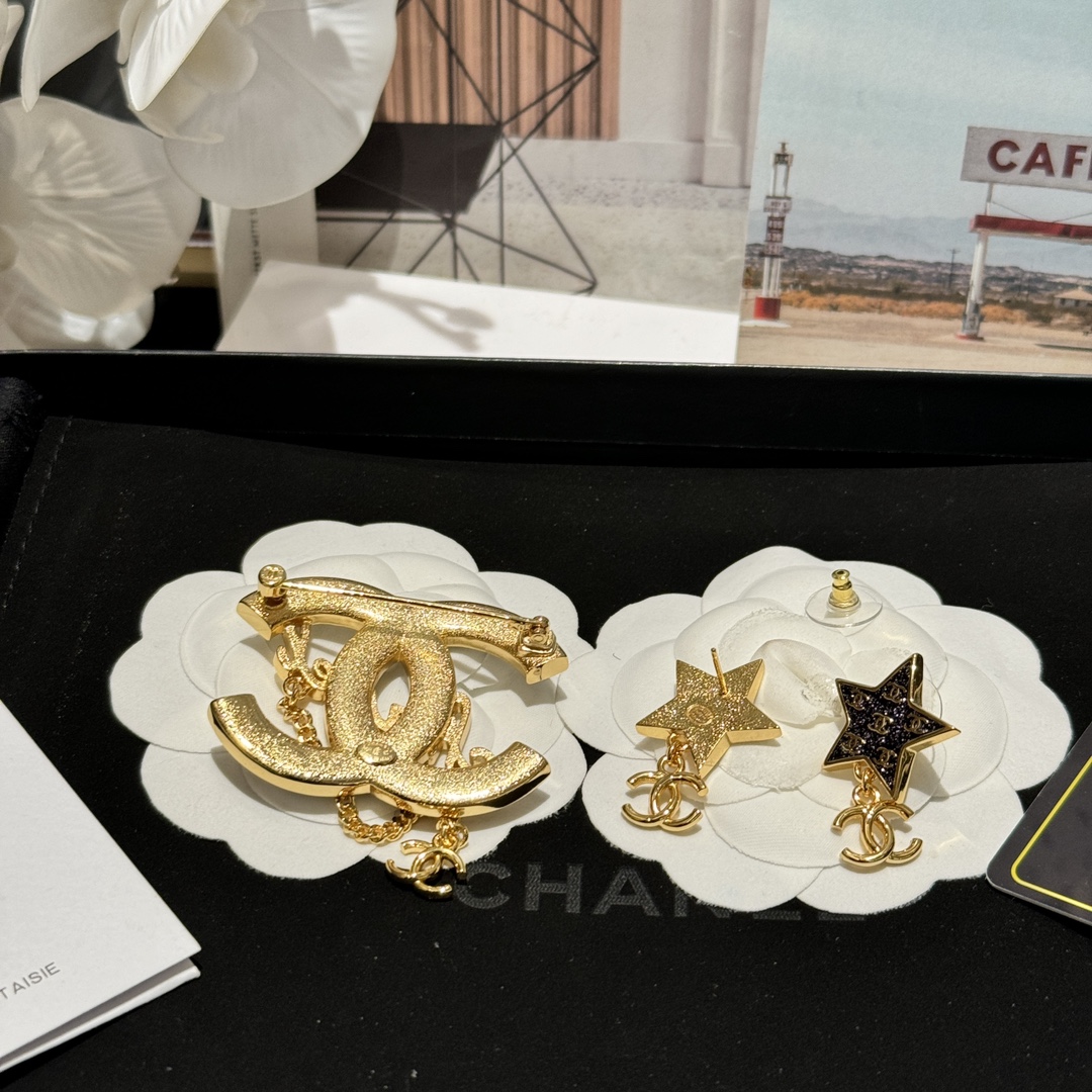 Chanel Star Enamel Coco Brooch Earrings - Original Replica Club