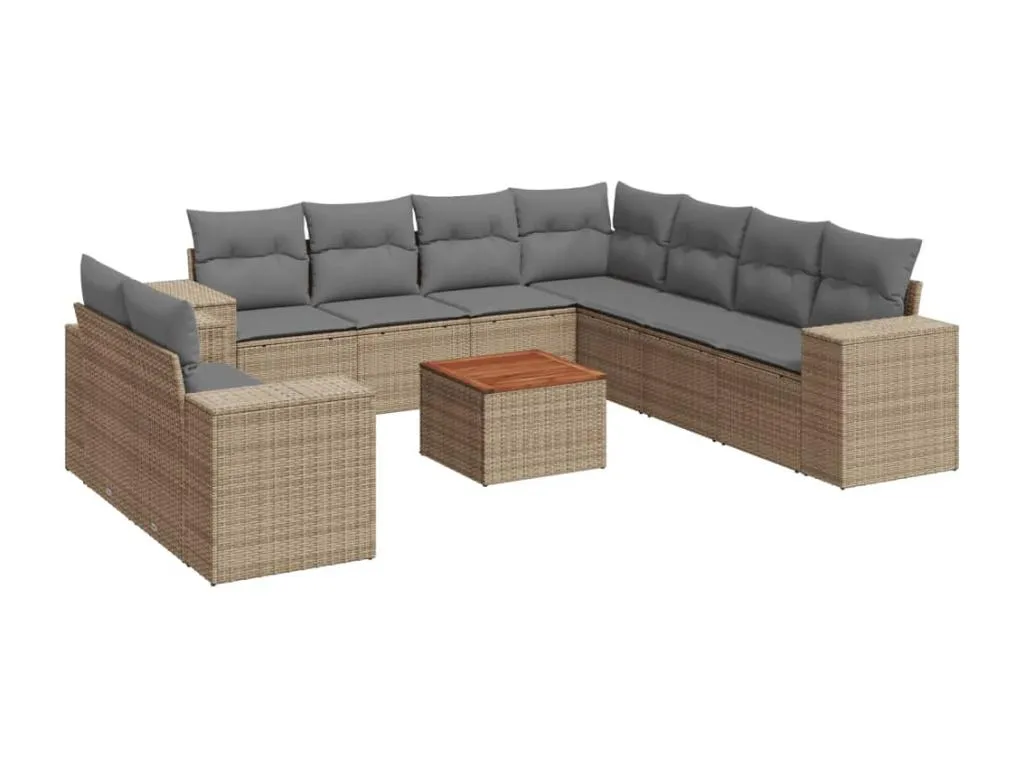Juego de sofás jardín con cojines beige 10 pzas ratán sintético 70319mthv