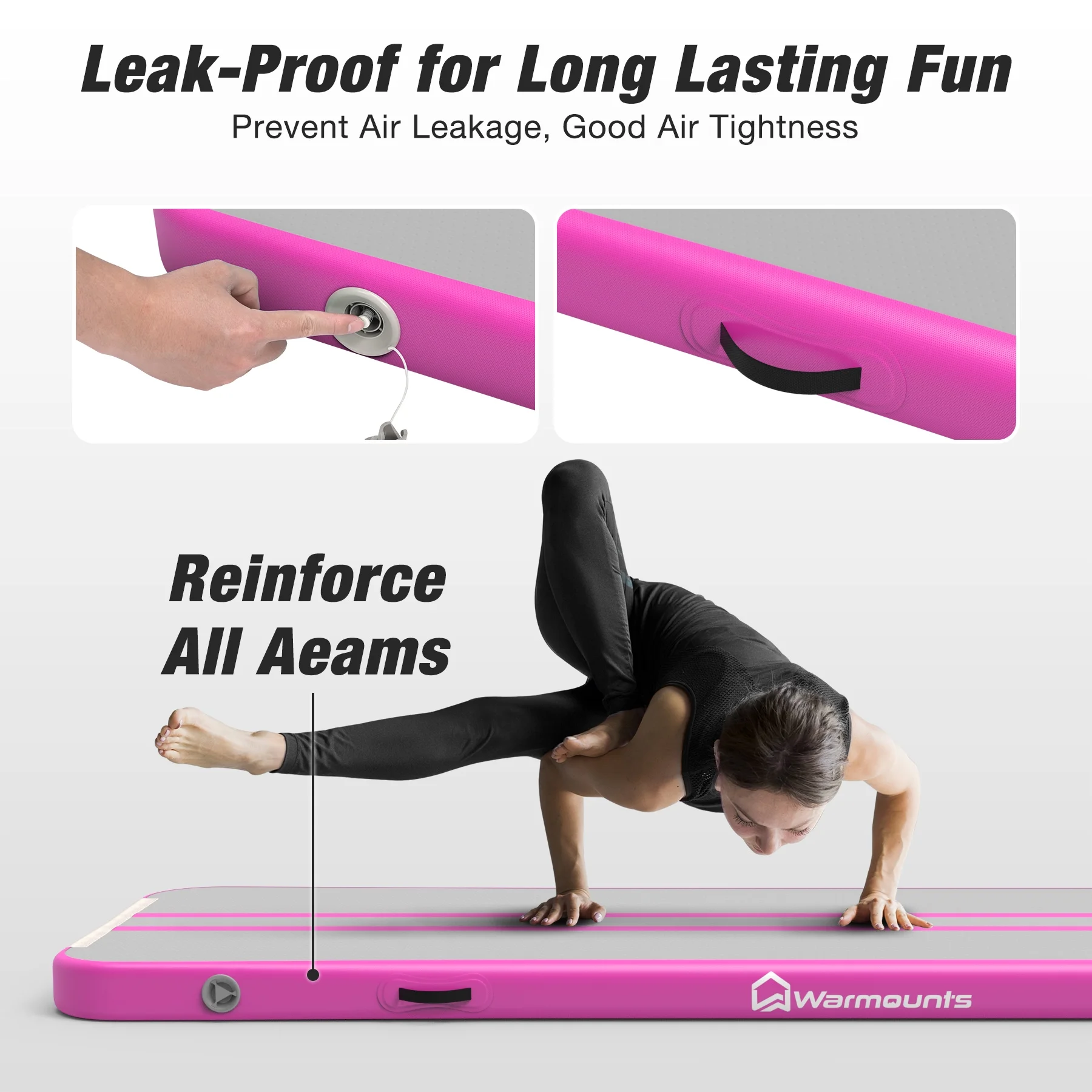 WARMOUNTS Tumbling Mat, 10 ft Inflatable Air Gymnastics Training Mats w/ Electric Pump, 4'' Thick Tumble Track for Home, Gym, Cheerleading, Water, Outdoor - Image 9