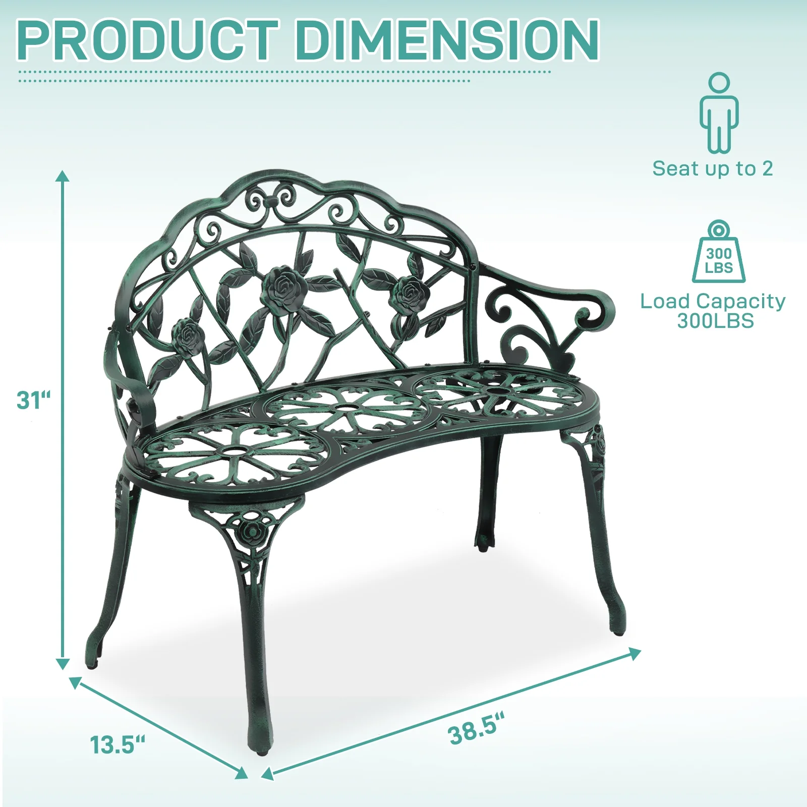 Ktaxon Outdoor Patio Park Garden Bench Courtyard Leisure Rose Cast Aluminum, Outdoor Loveset, Bronze - Image 17