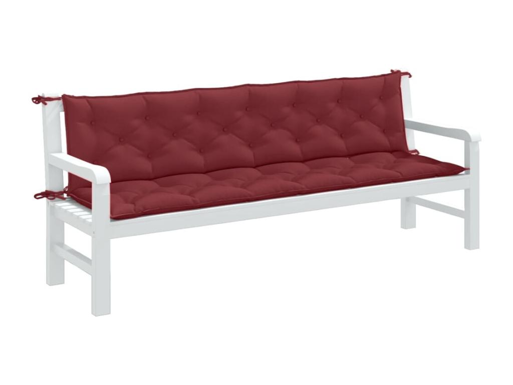 Cojines banco jardín 2 uds tela rojo tinto melange 200x50x7 cm