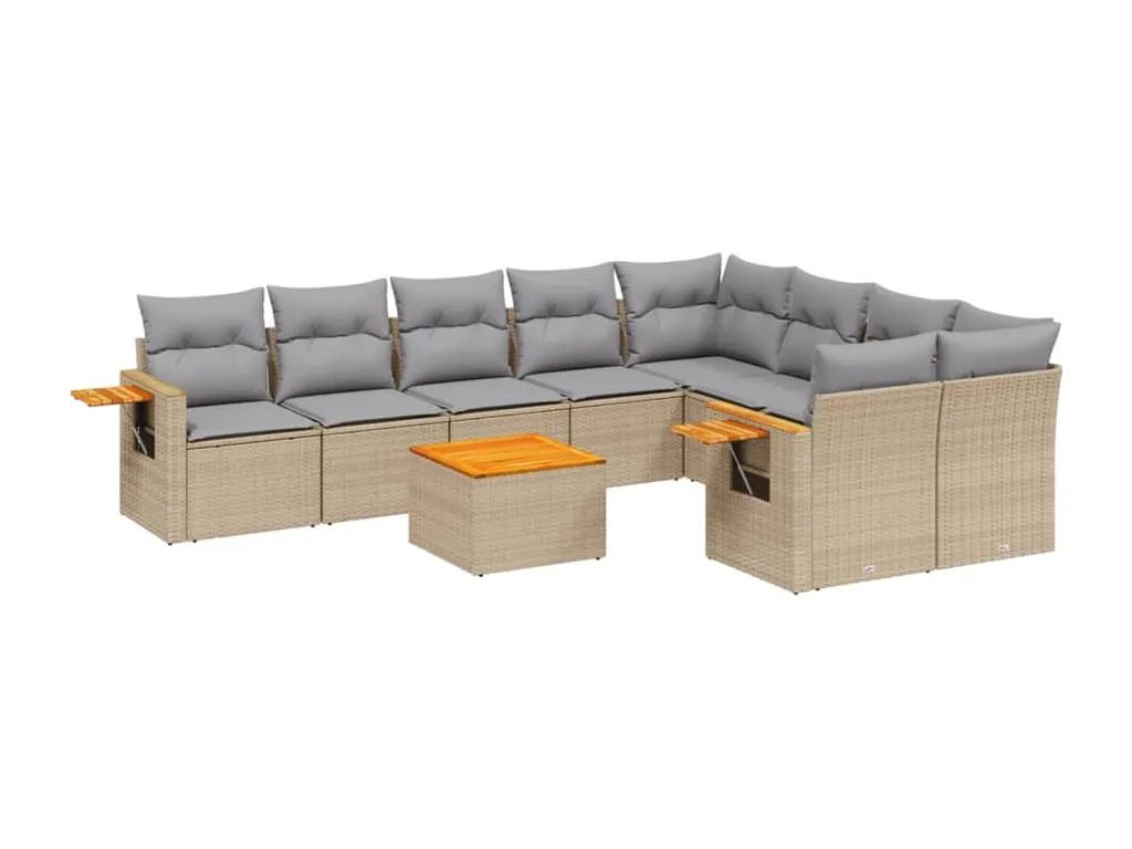 Sofás modulares para jardín con cojines beige 10 piezas ratán sintético UR2664961