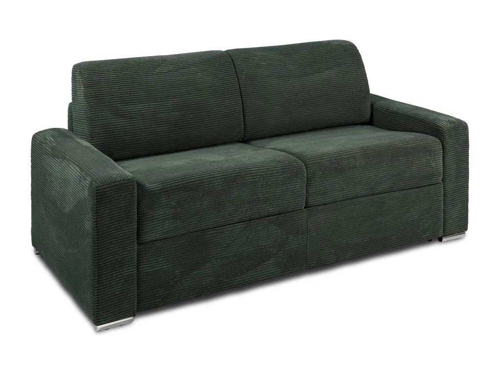 Sofá cama de 3 plazas de apertura rápida de pana verde - Somier de 140 cm - Colchón de 14 cm Hogarsens