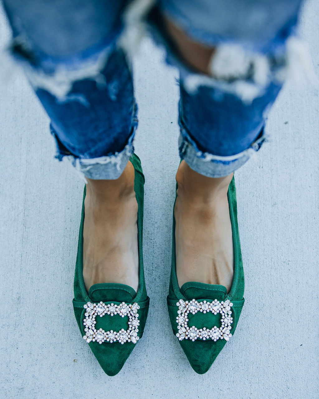 Vanderpump Embellished Faux Suede Flats - Emerald - Se7enfashion