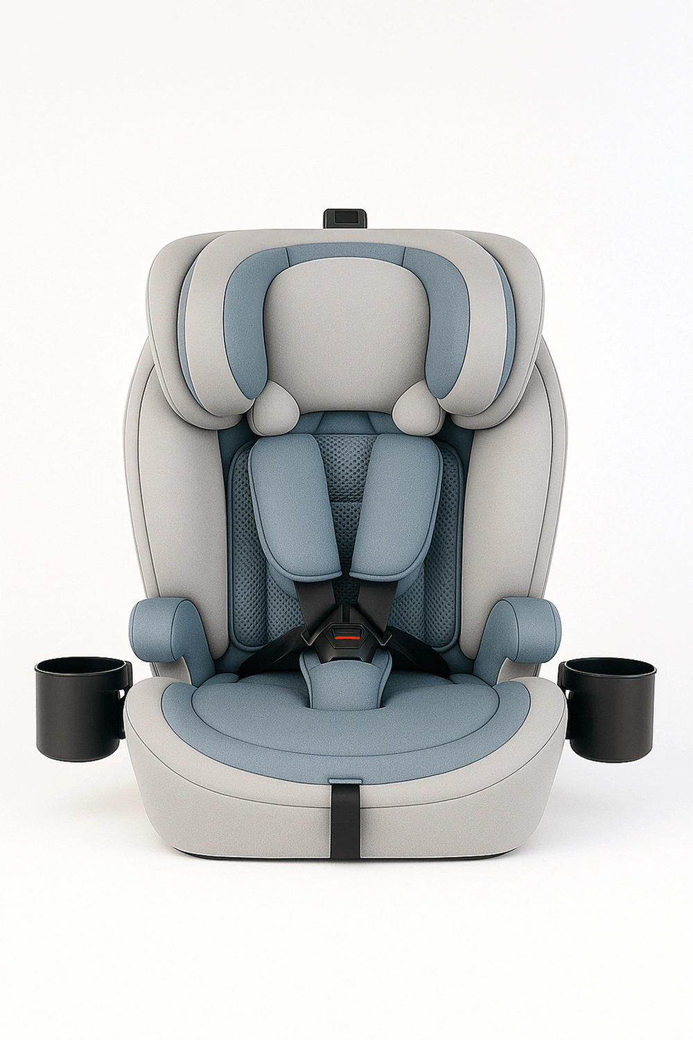 Silla de coche con respaldo amplio y dos portavasos integrados, hasta 22 kg, con arnés de 5 puntos y protección lateral, categoría Asientos de coche, color gris y azul, apta para 0 a 12 años