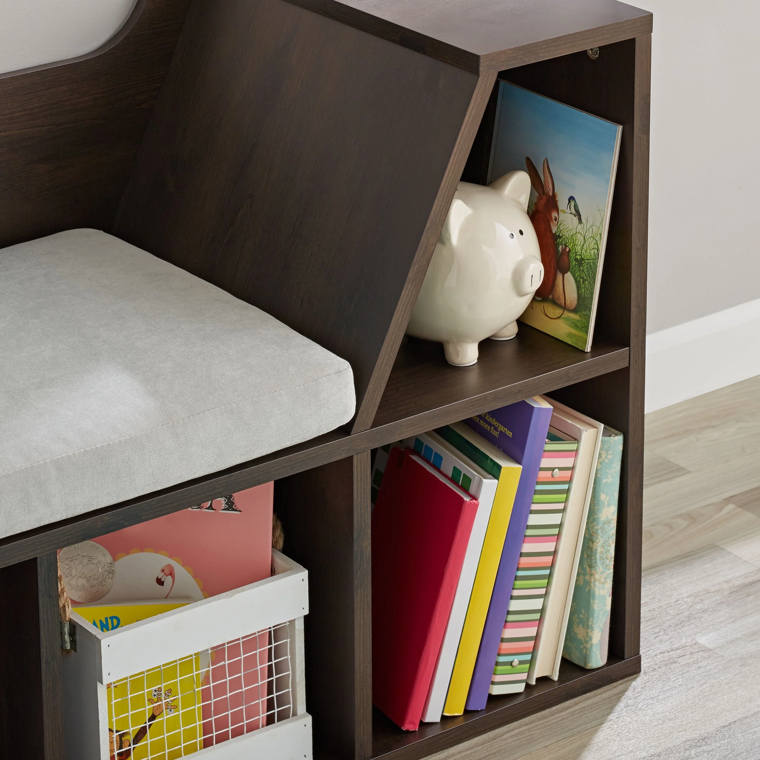 Your Zone Kids Reading Nook and Storage Bookcase, Dark Chestnut - Image 4