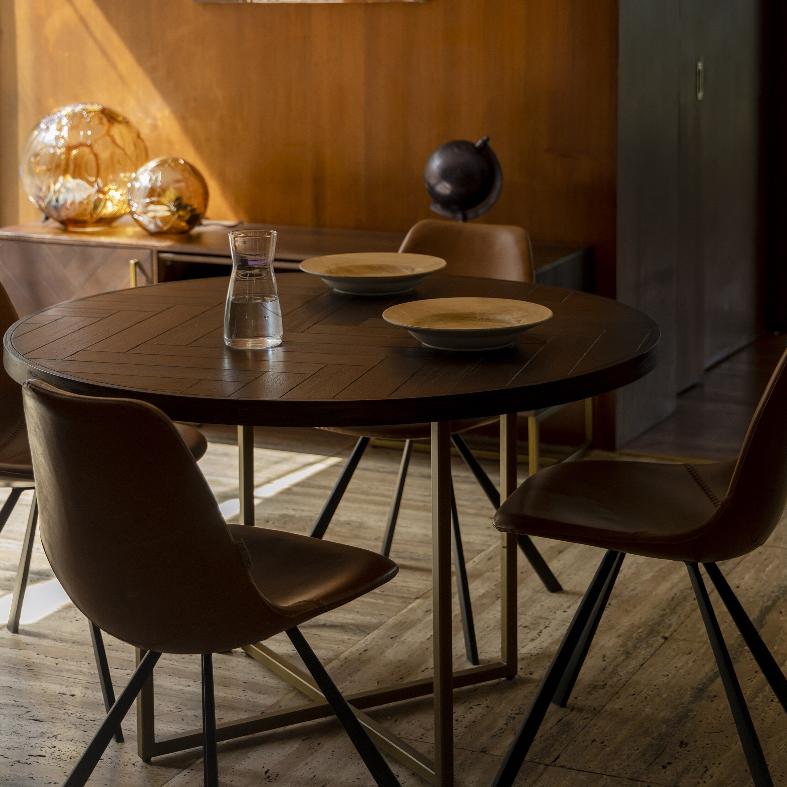 Dutchbone Class Eettafel Visgraat - Ø 120 cm - Bruin