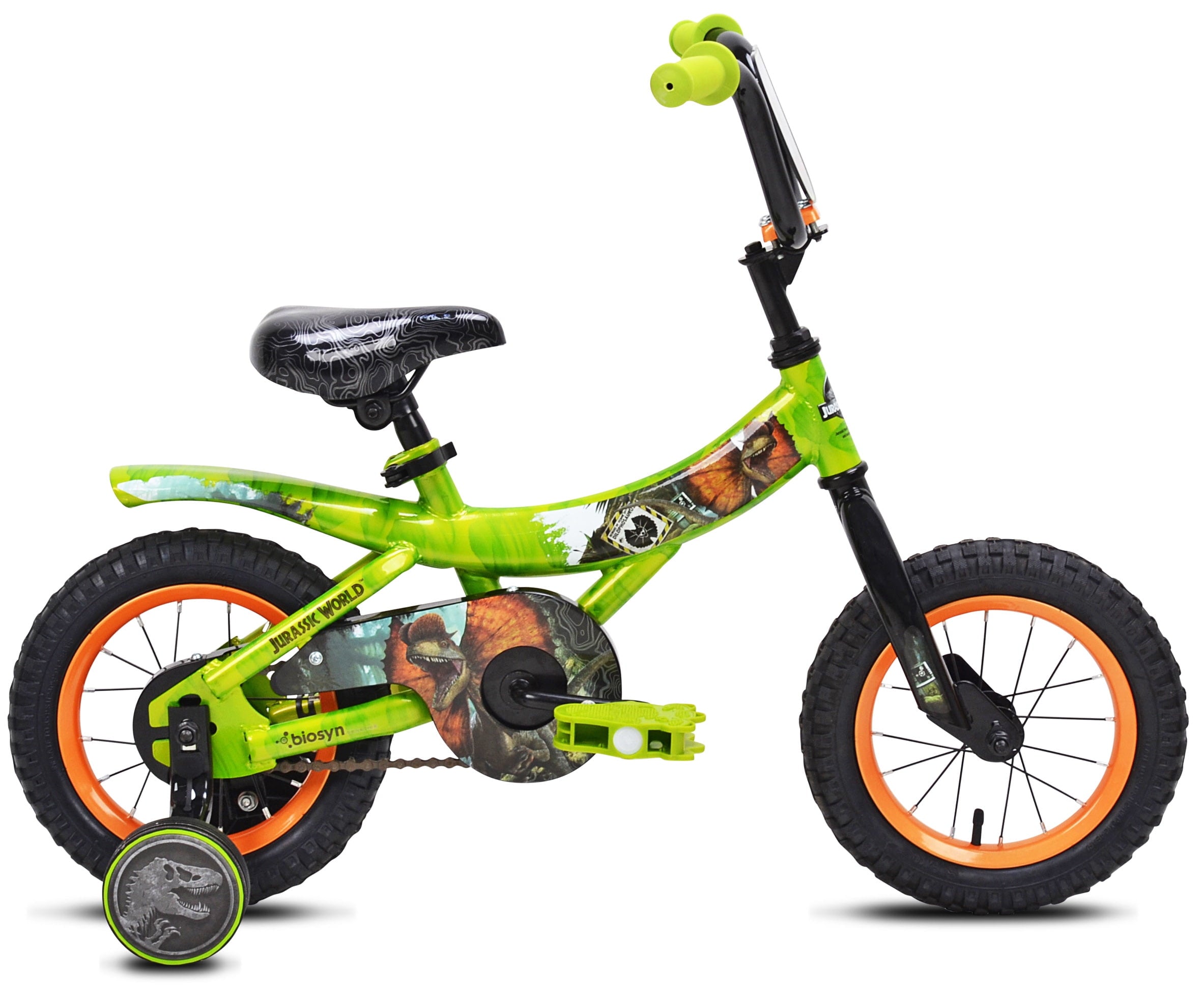 World? 12-inch Raptor Boy's Bicycle with Training Wheel. Green and Orange
