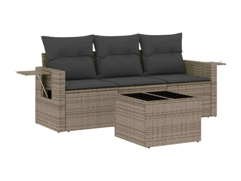 Mobtrendy Set de sofás de jardín 4 pzas y cojines ratán sintético gris mnco27405