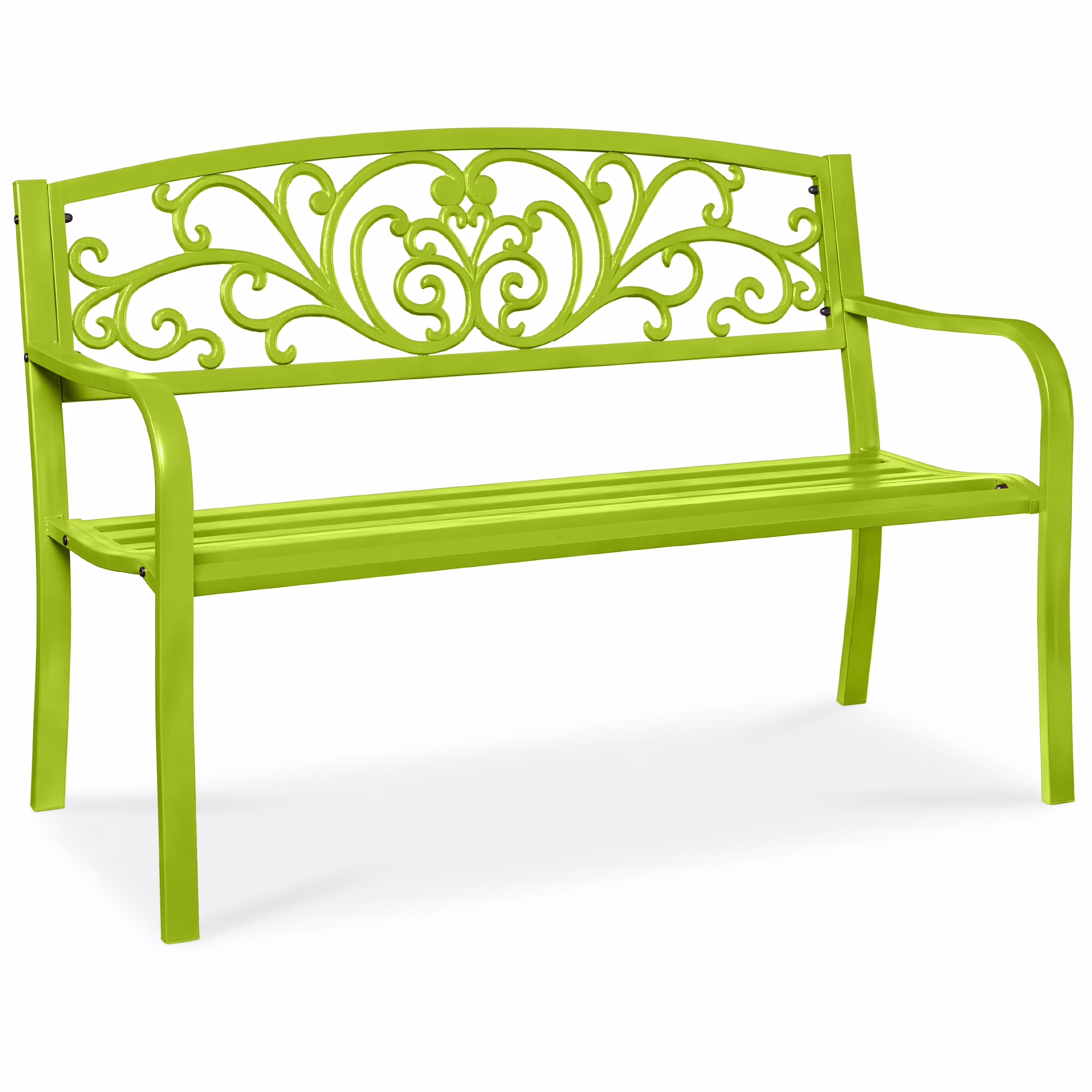 Best Choice Products Outdoor Steel Bench Garden Patio Porch Furniture W/ Floral Design Backrest - Black
