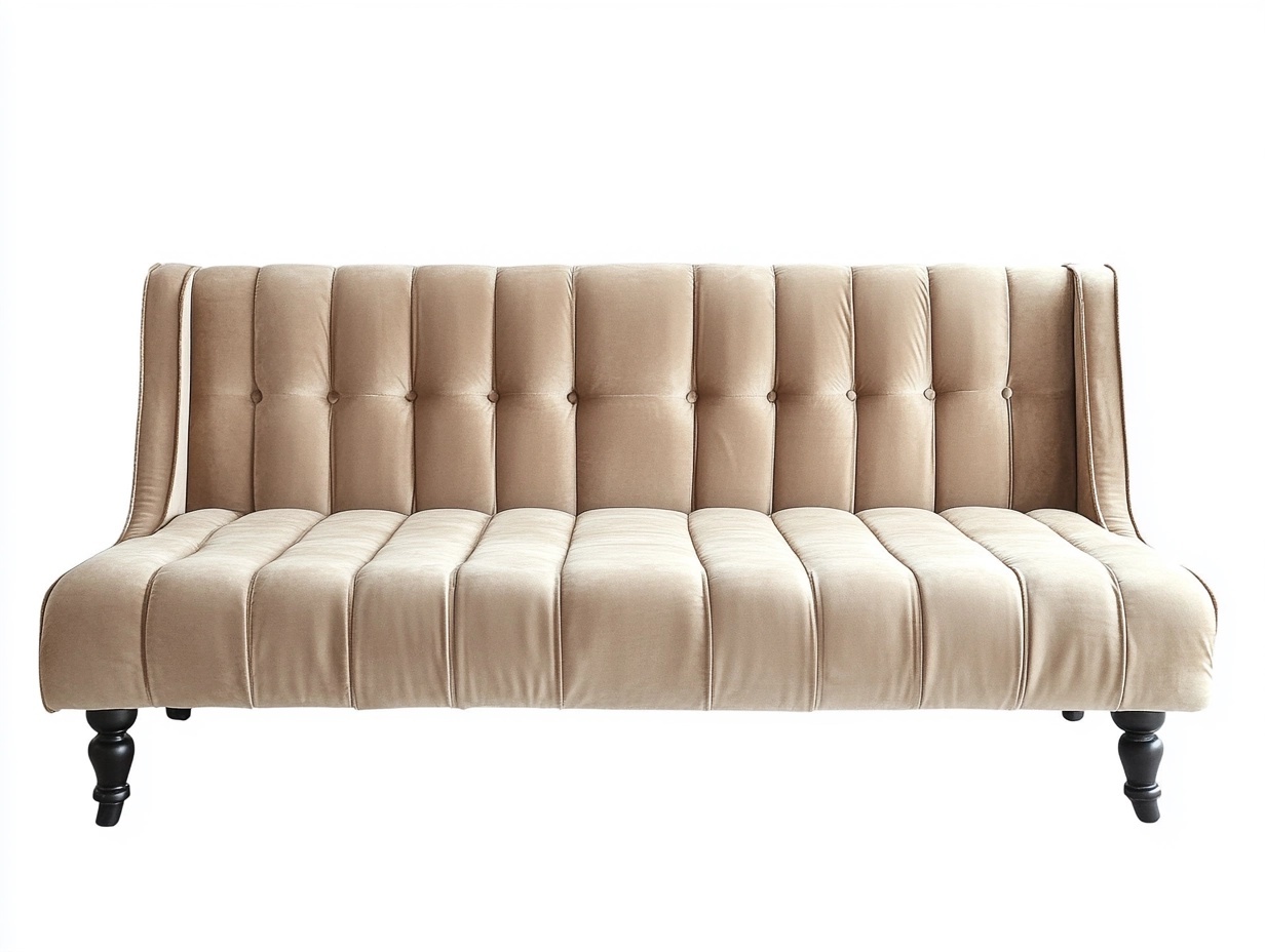 Sofá tapizado de terciopelo beige de 200cm para sala de estar estilo moderno con patas de madera ideal para descanso