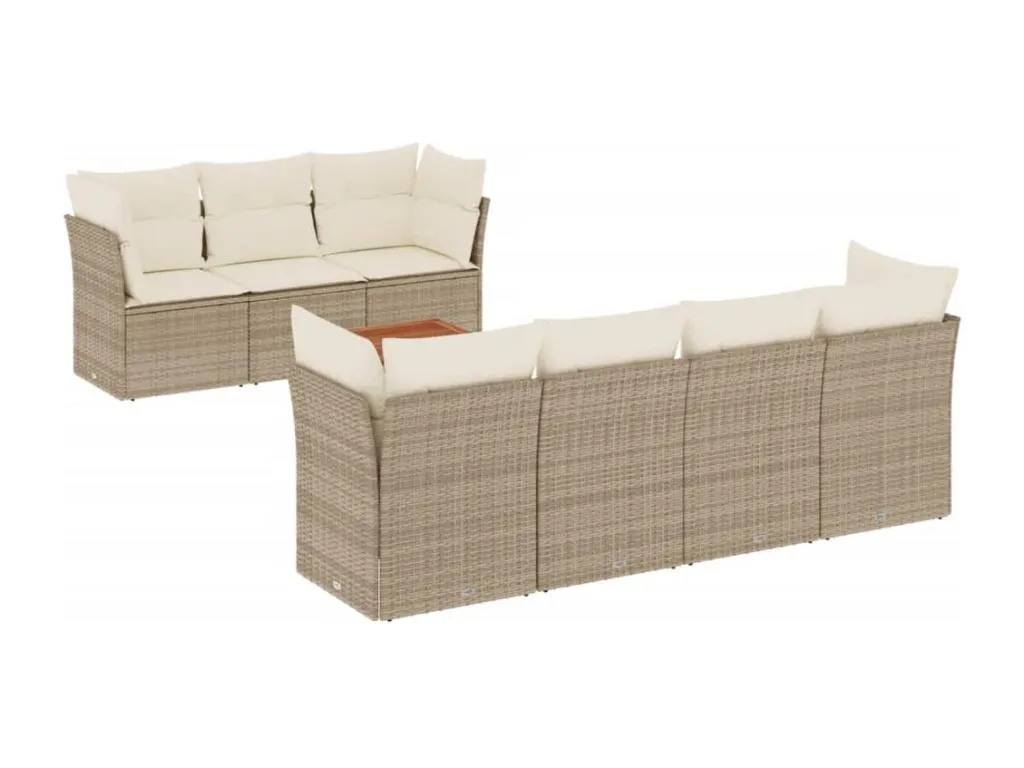 Set de sofás de jardín y cojines 8 piezas ratán sintético beige