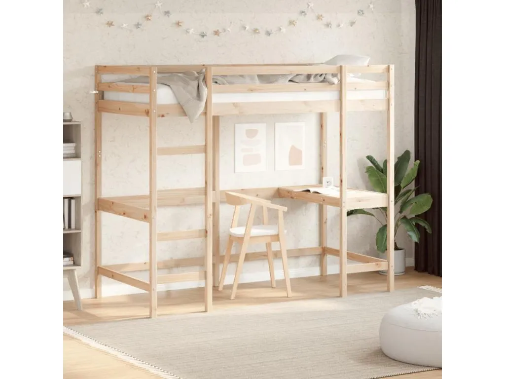 Cama alta con escritorio madera maciza de pino 100x200 cm nun3540850
