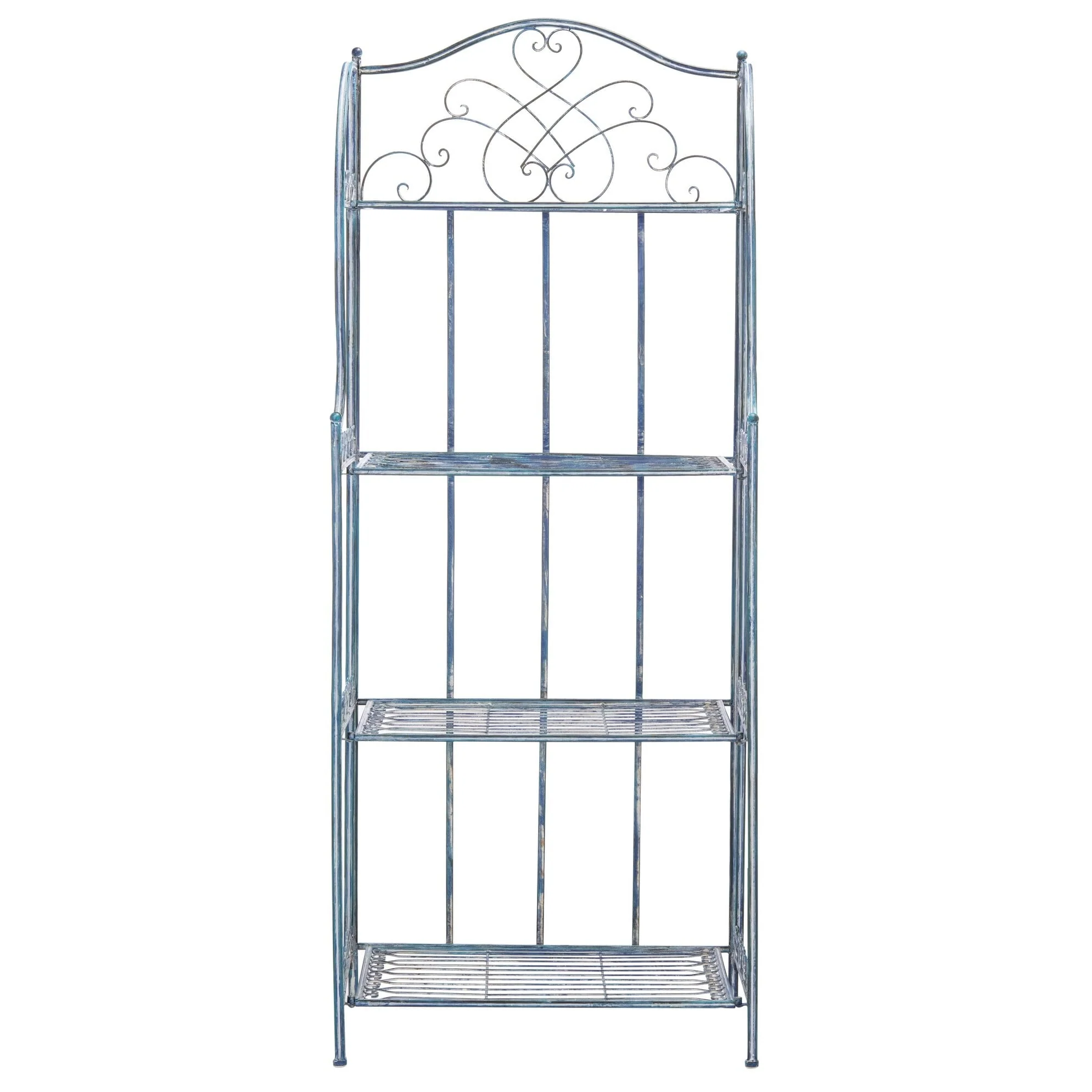 Safavieh Amaris Victorian Wrought Iron 4-Tier Outdoor Bakers Rack. - 25 in. W x 15 in. D x 63 in. H Antique Blue - Image 6