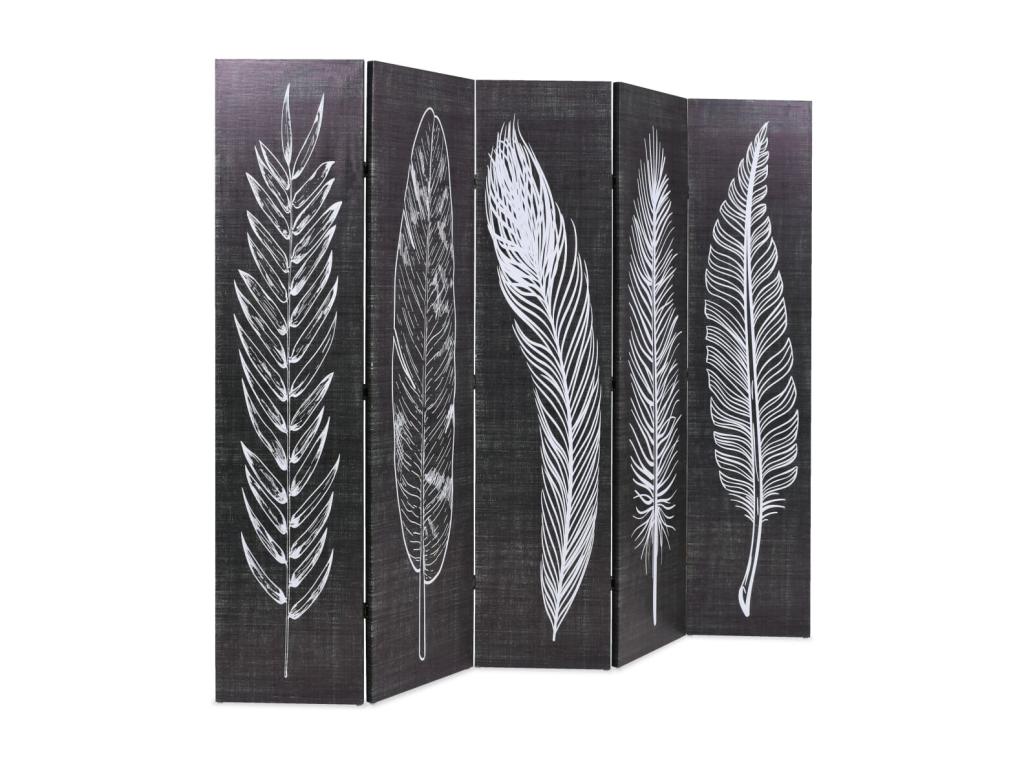 Biombo divisor plegable 200x170 cm plumas blanco y negro