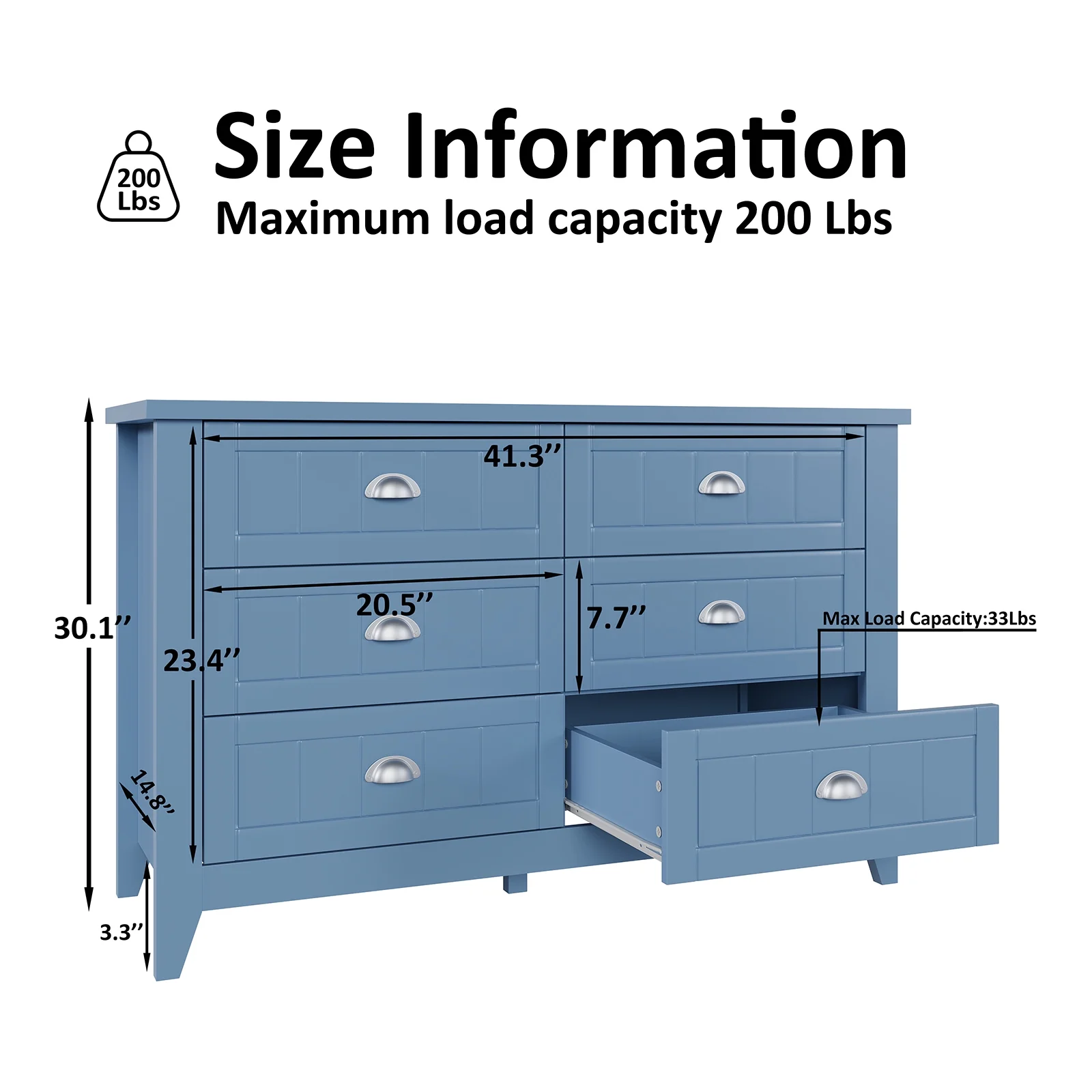 6 Drawer Dresser, Light Blue Elegant Chest of Drawers, Large Cabinet with Storage, Rustic Wood Chest of Drawers for Bedroom, Living Room, Hallway - Image 9