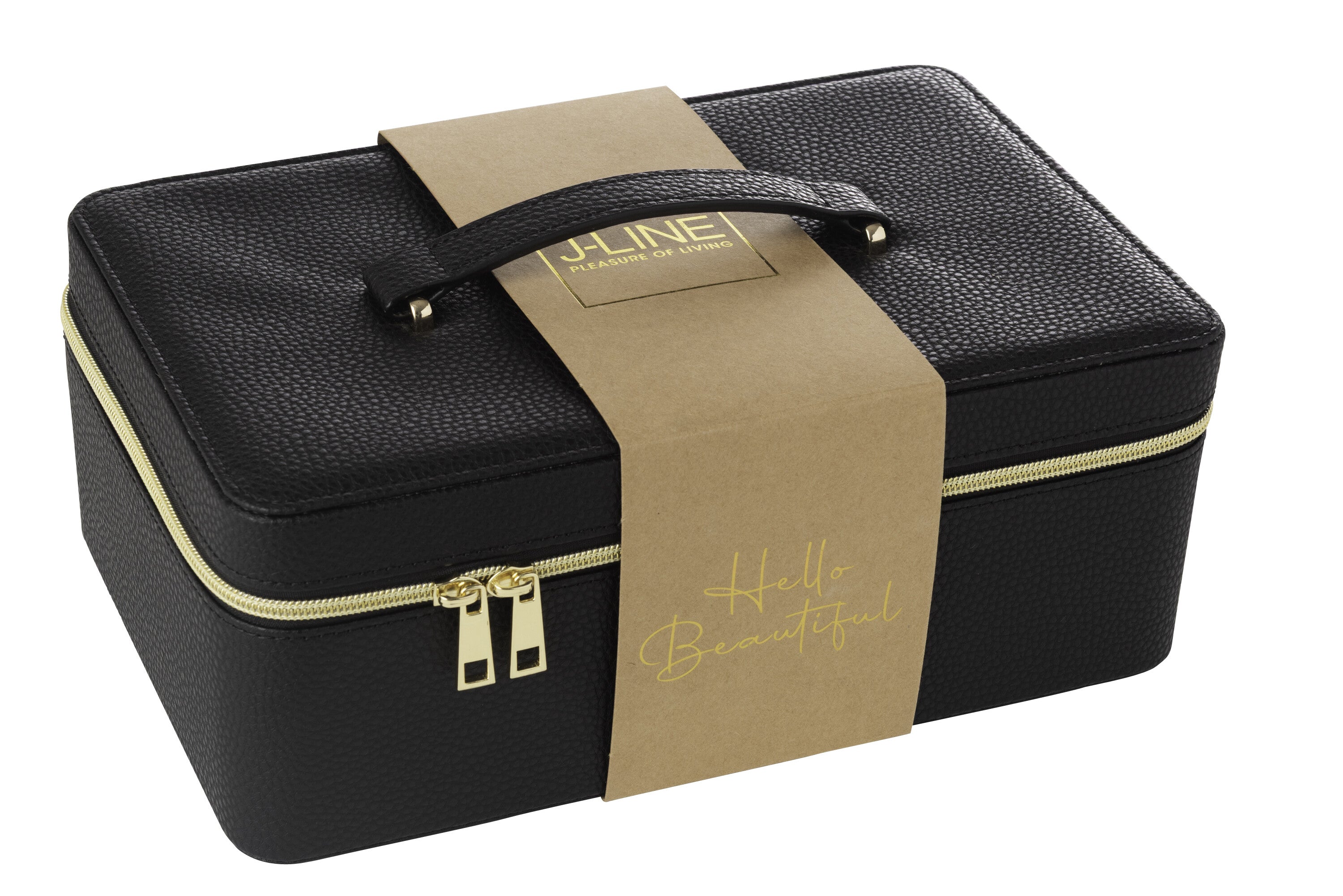 J-Line toilettas Rechthoek + spiegel - kunstleder - zwart