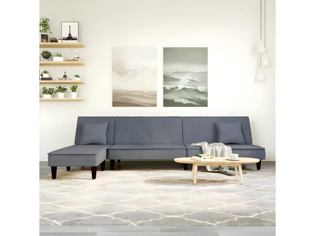 Sofá cama en forma de L terciopelo gris oscuro 255x140x70 cm