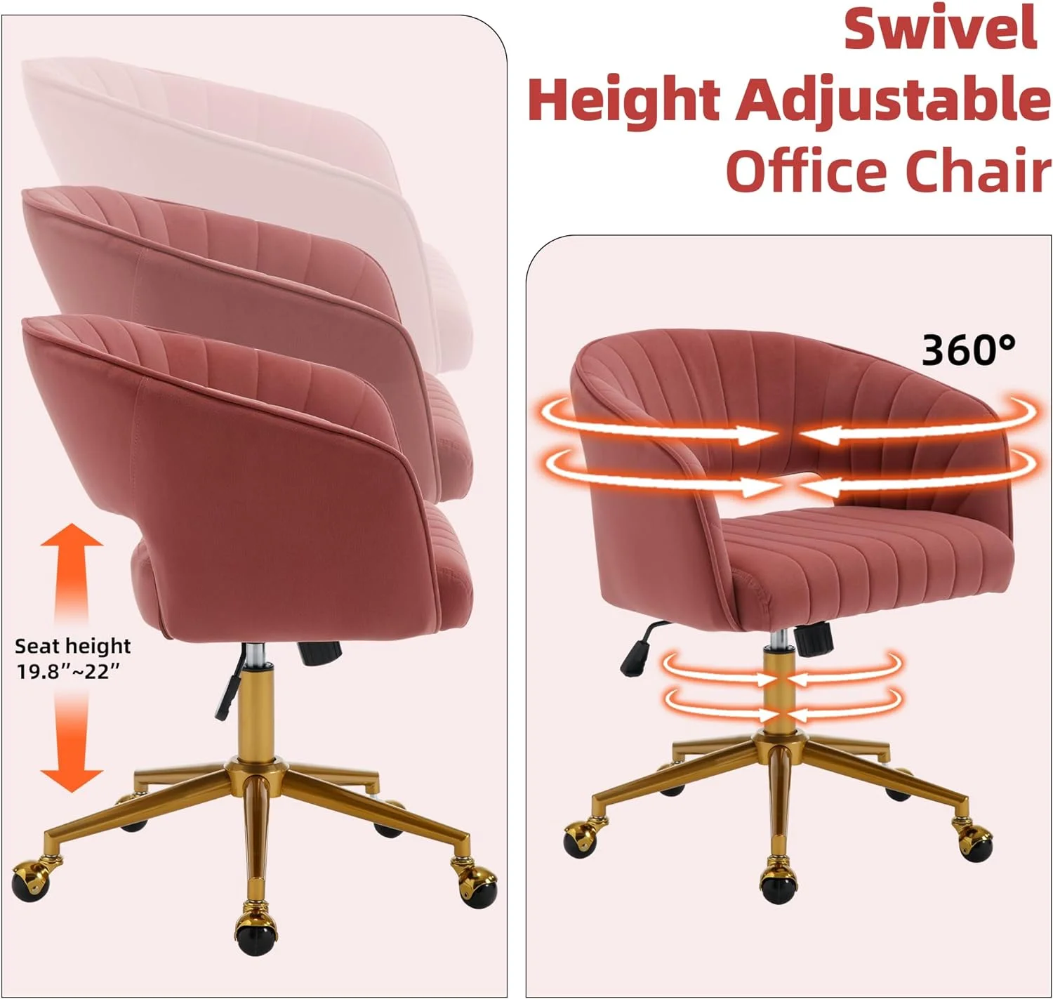Westice Home Office Desk Chairs, Velvet Task Chair, Height Adjustable Swivel Vanity Chair with Golden Base for Vanity Study, Living Room Computer Room, Beige - Image 27