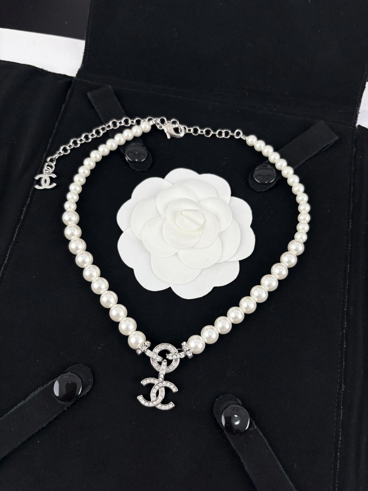 Chanel Pearl Necklace with Diamond Paved CC Pendant - Original Replica Club