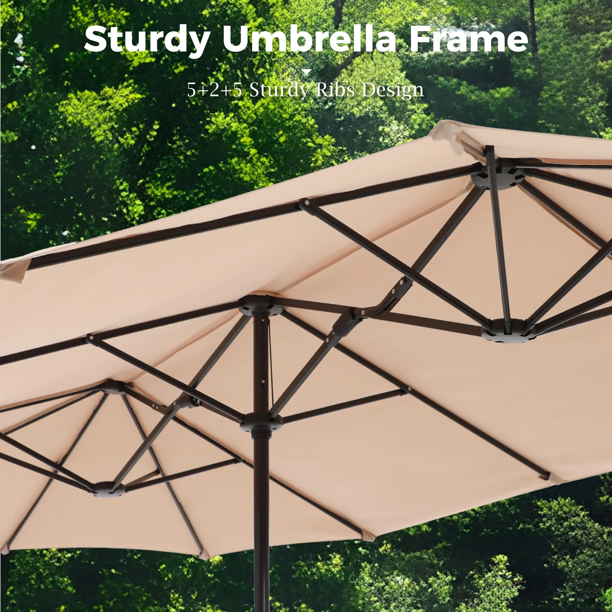 Alpha Joy 15ft Outdoor Patio Umbrella Extra-Large Double-Sided Garden Umbrella with Crank Handle and Base - Smoky Gray - Image 23