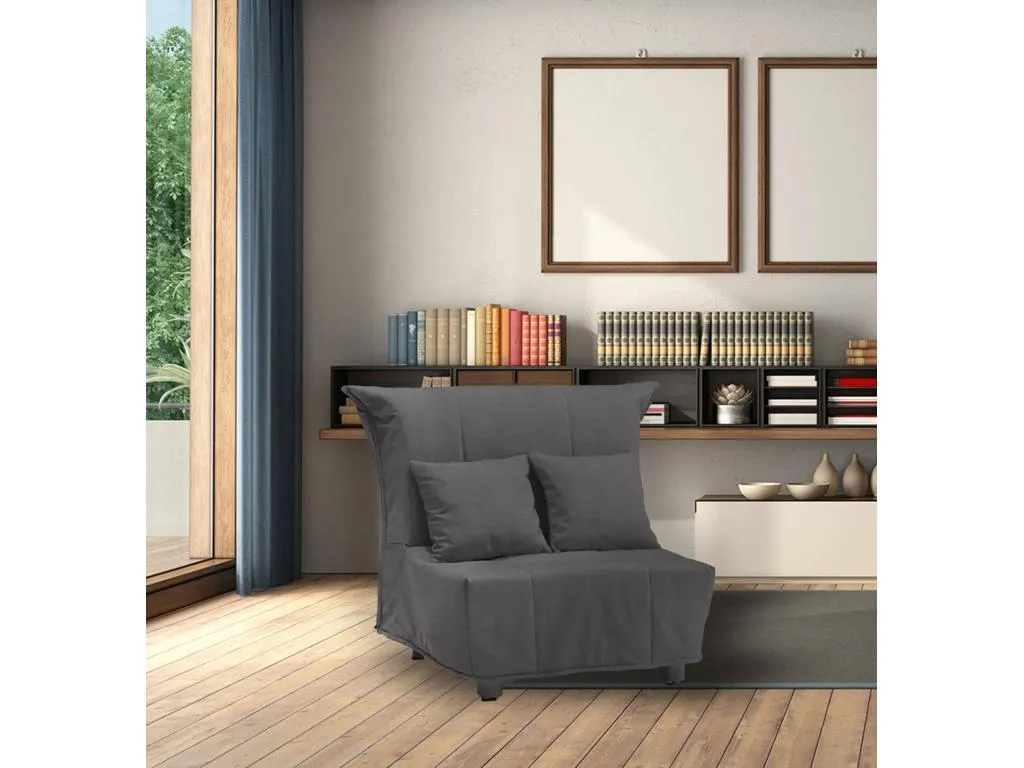 Sofa cama Hogarve Sofá individual Made in Italy Sillón de salón con apertura trolley en tela acolchada con almohadas incluidas Cm 39988xkmf