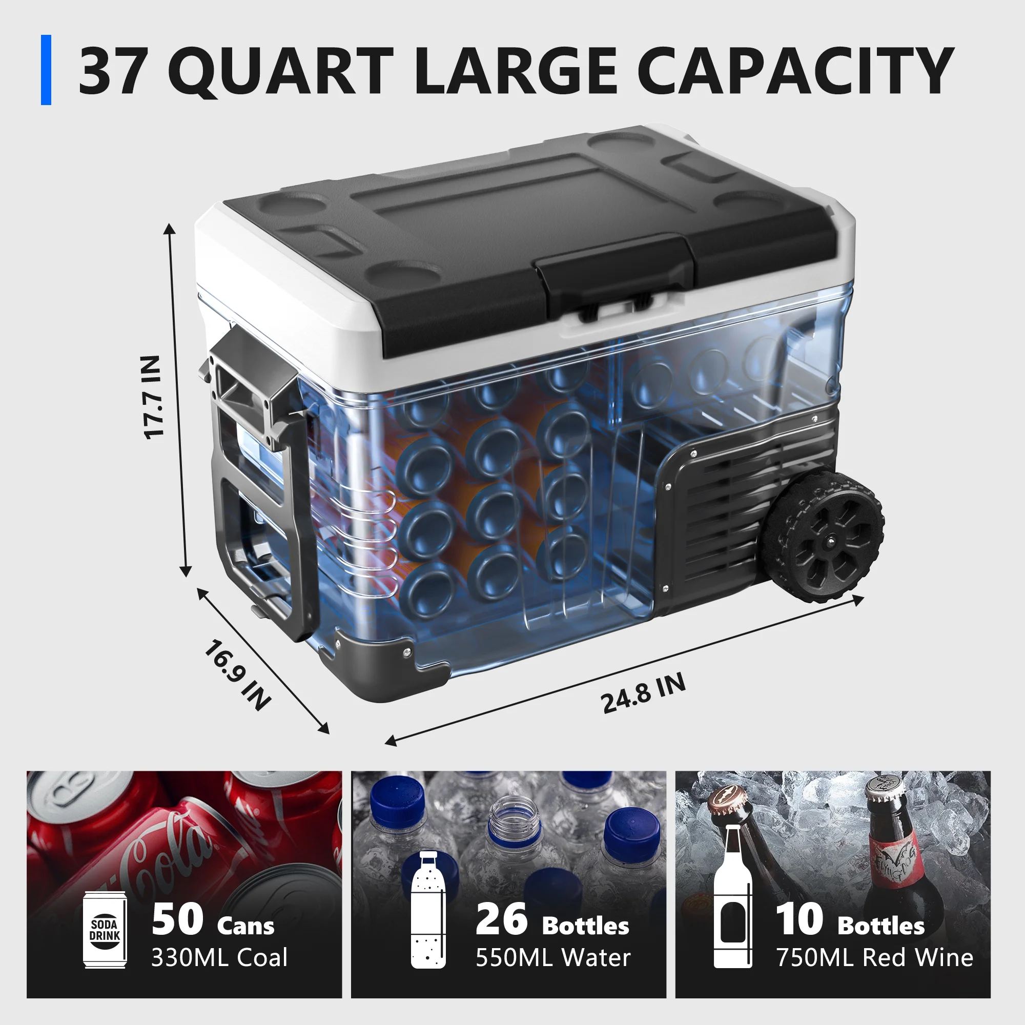 Simzlife 12V Car Refrigerator, 37QT Electric Cooler DC/AC, -4-H~68-H, RV Freezer Fridge Cooler with Wheels & 2 Baskets - Image 6