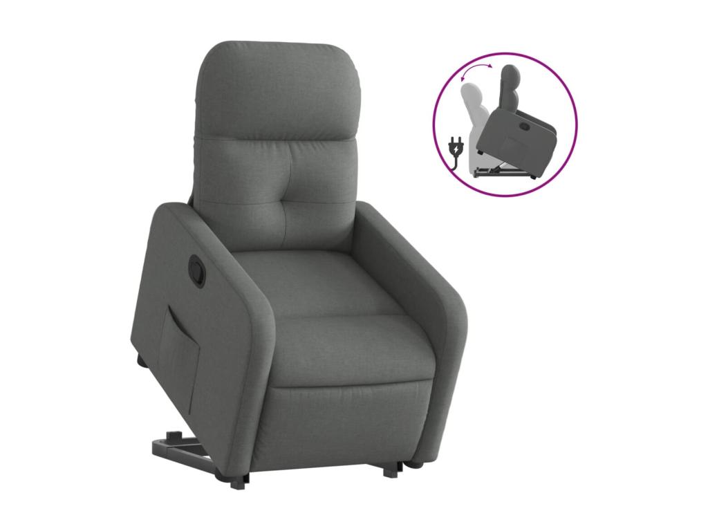 Sillón reclinable elevable de tela gris oscuro