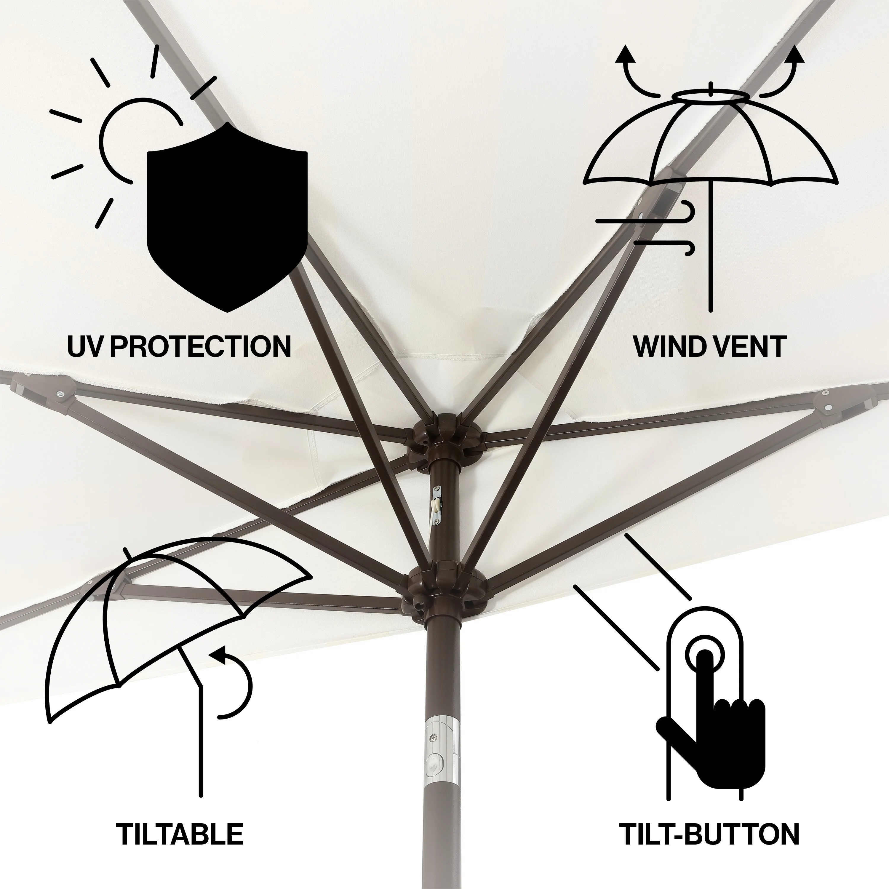 JONATHAN Y Beverly 9 ft. Half Market Patio Umbrella, Designer Classic Scalloped Fringe with Crank, Tilt Button and UV Protection, Blue/White/Cream, Dark Brown Pole - Image 48