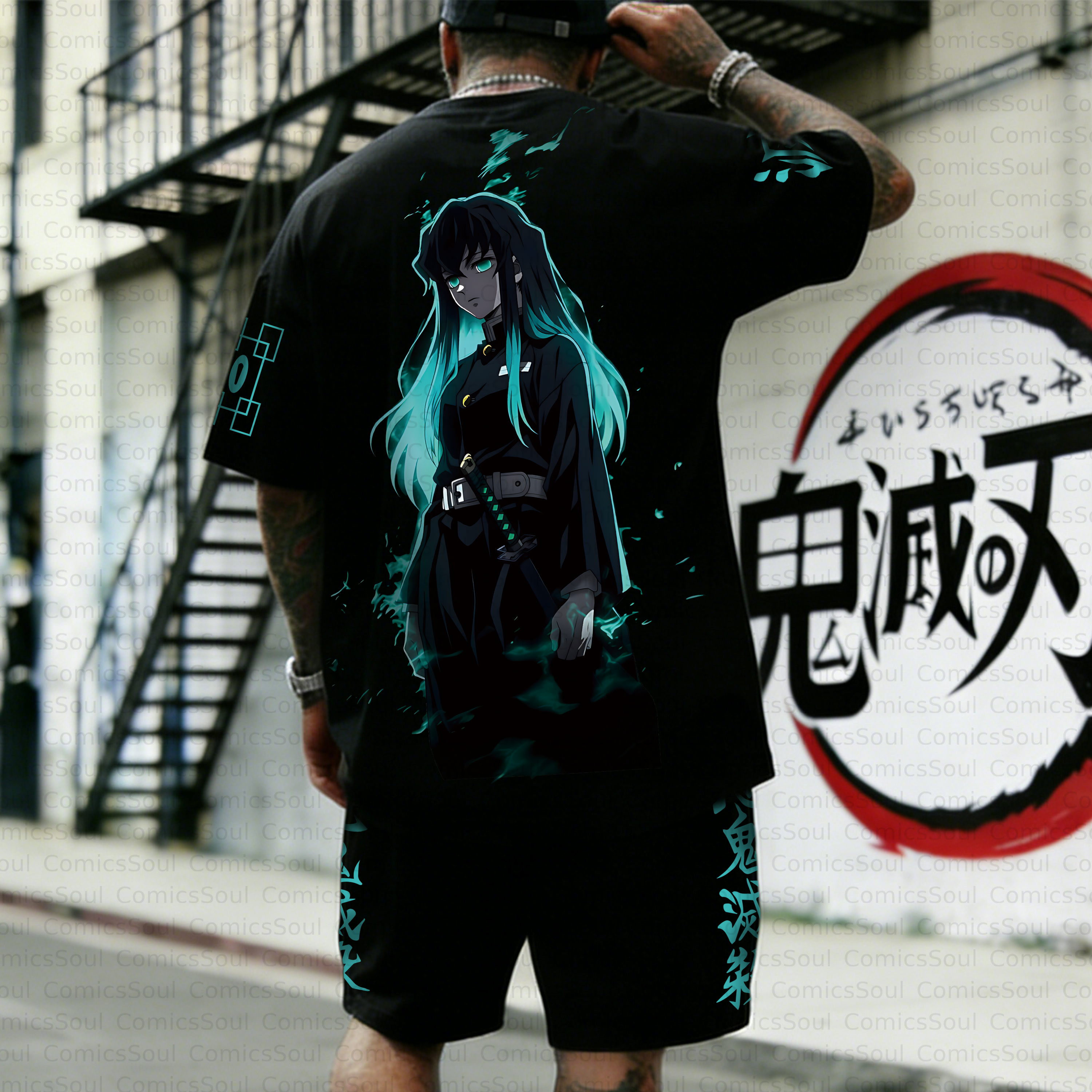 Unisex Anime Inspired Vintage T-shirt& Shorts 2 Pieces Set