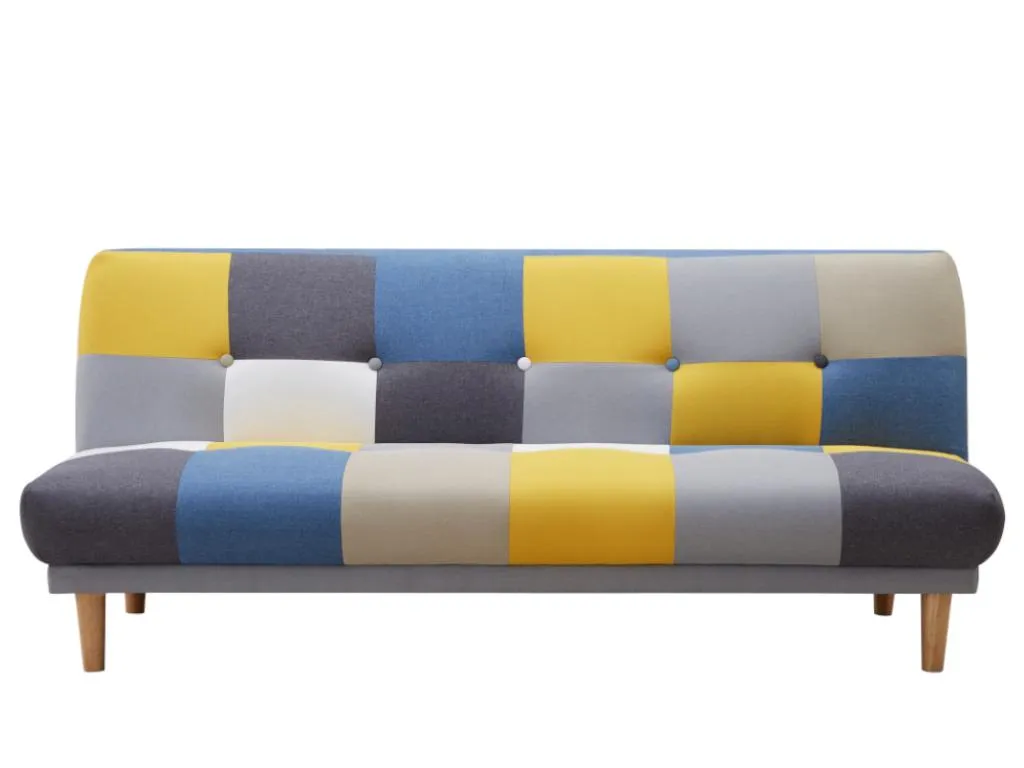 Sofá cama de 3 plazas de tela Decoesp gris azul amarillo JDWF35788