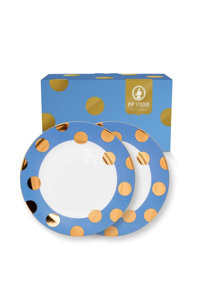 Set/2 Plates Dot Delight Light Blue/Gold 23cm