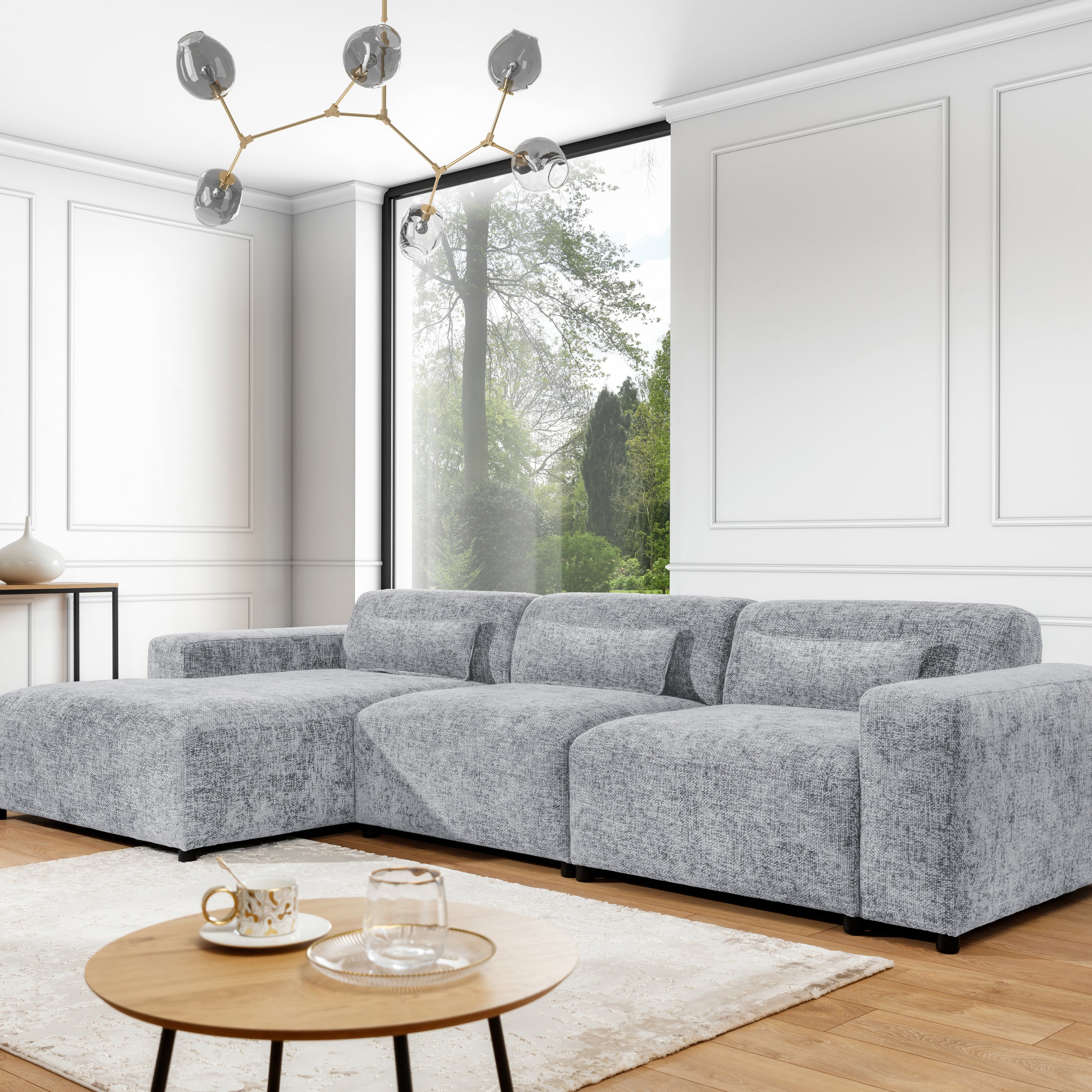 by fonQ Velura Hoekbank Links Big - Chenille - Grijs