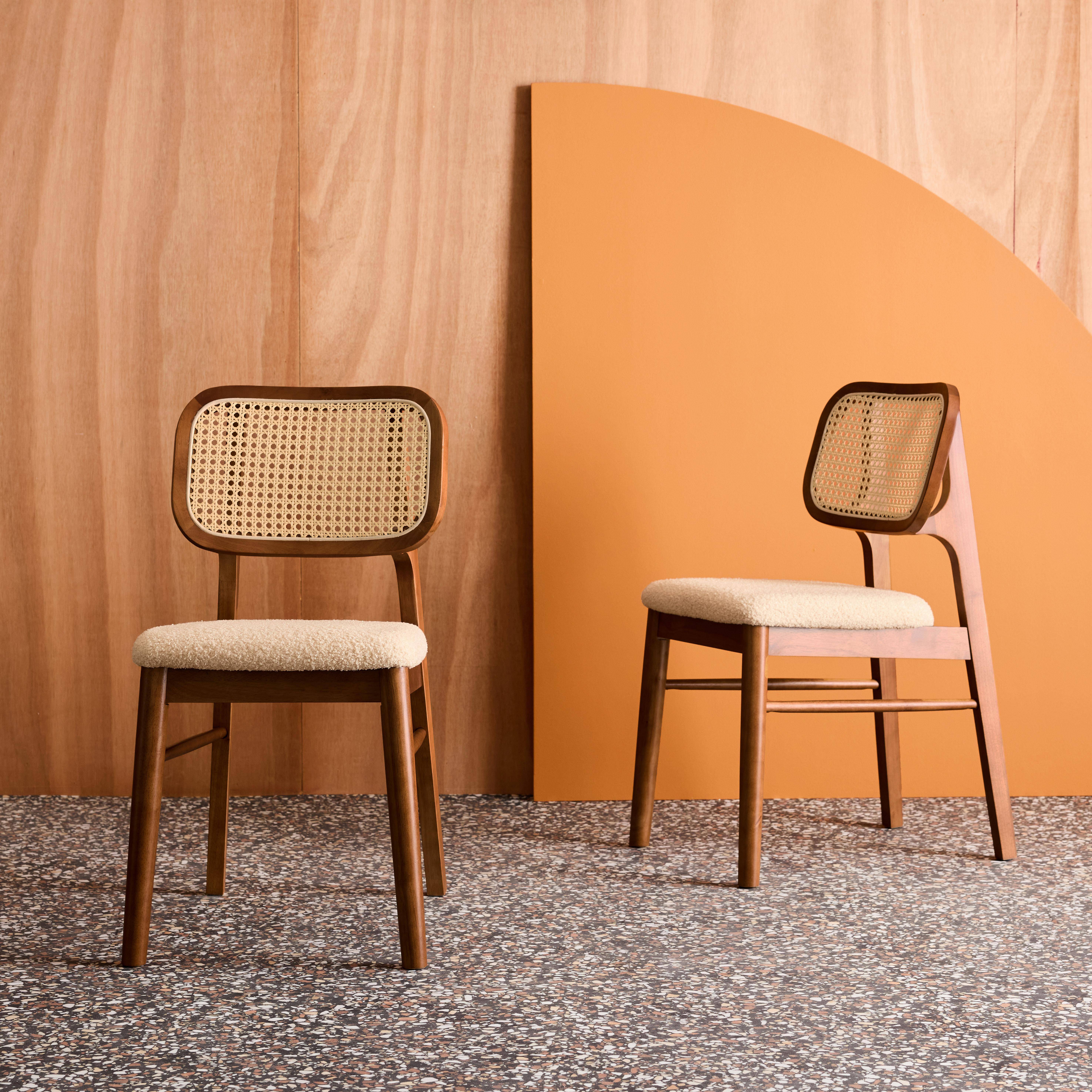 Mani - Silla vintage de madera de hévea y borreguito, set de 2