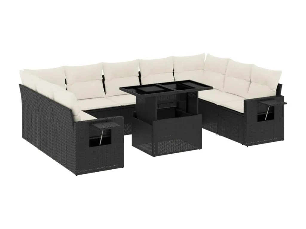 Set de sofás de jardín 10 piezas cojines ratán sintético negro