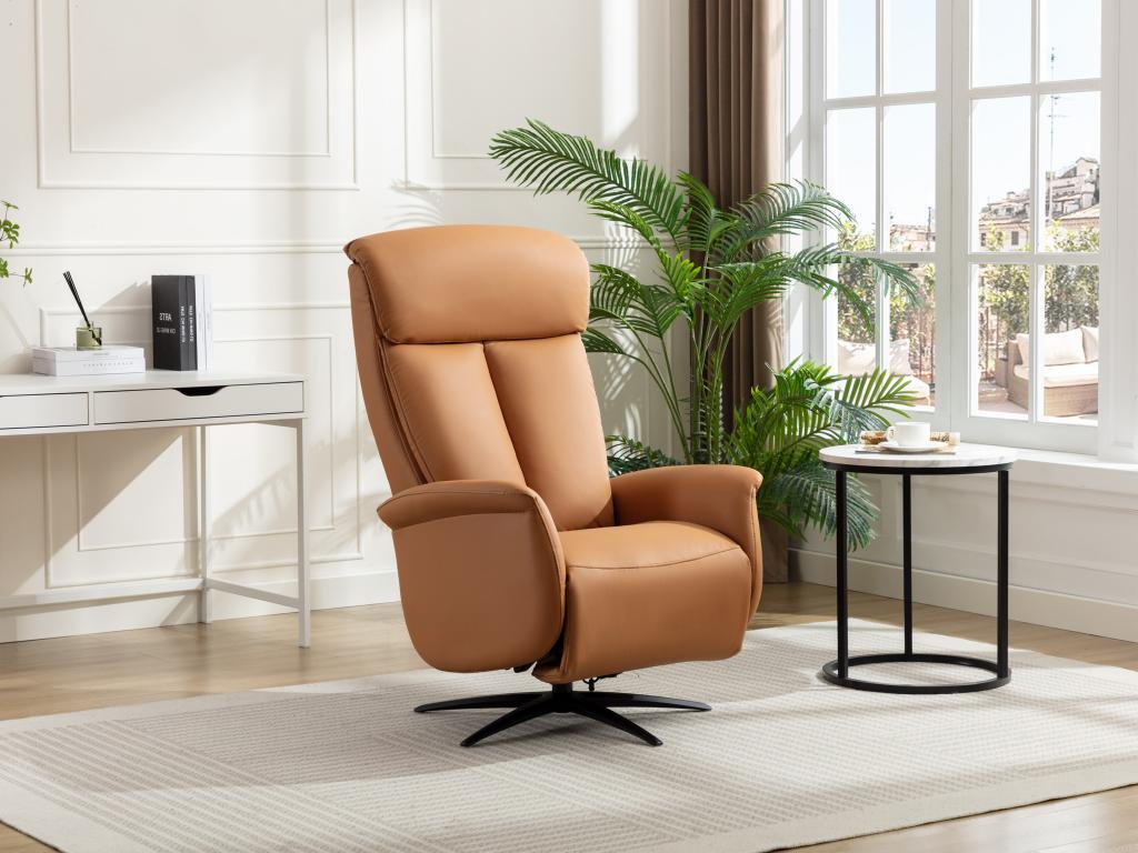 Sillón relax eléctrico de piel sintética color camel TUOPI