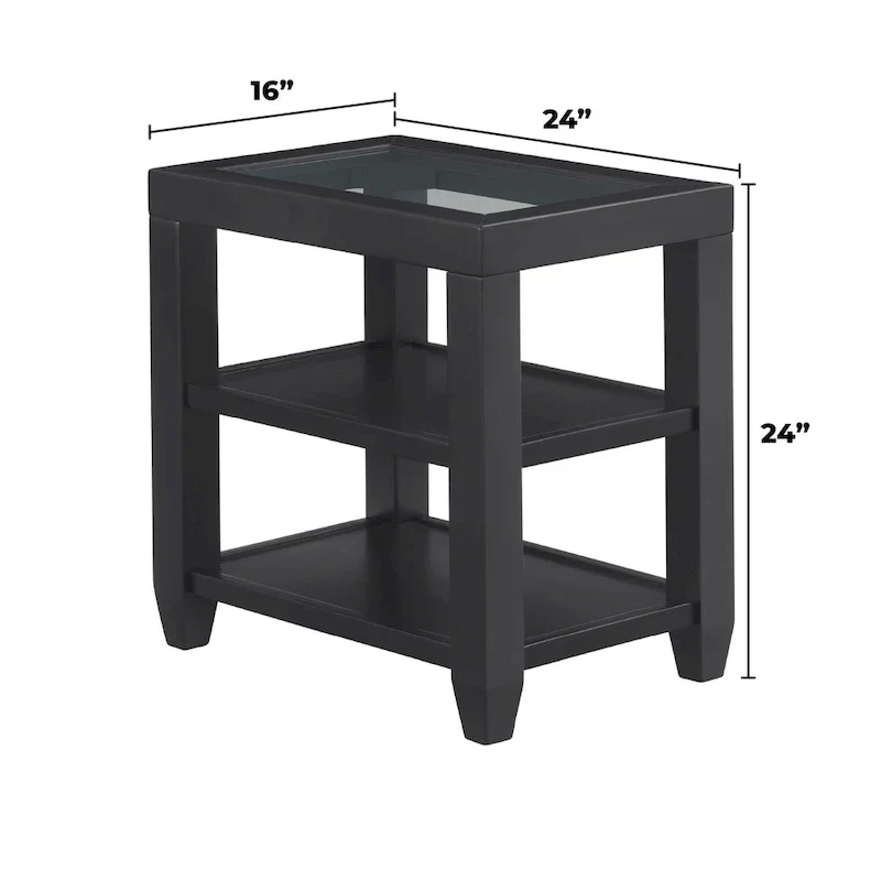 Cordero 16-Inch Wide Wood and Glass Top Chairside End Table with Shelf Storage